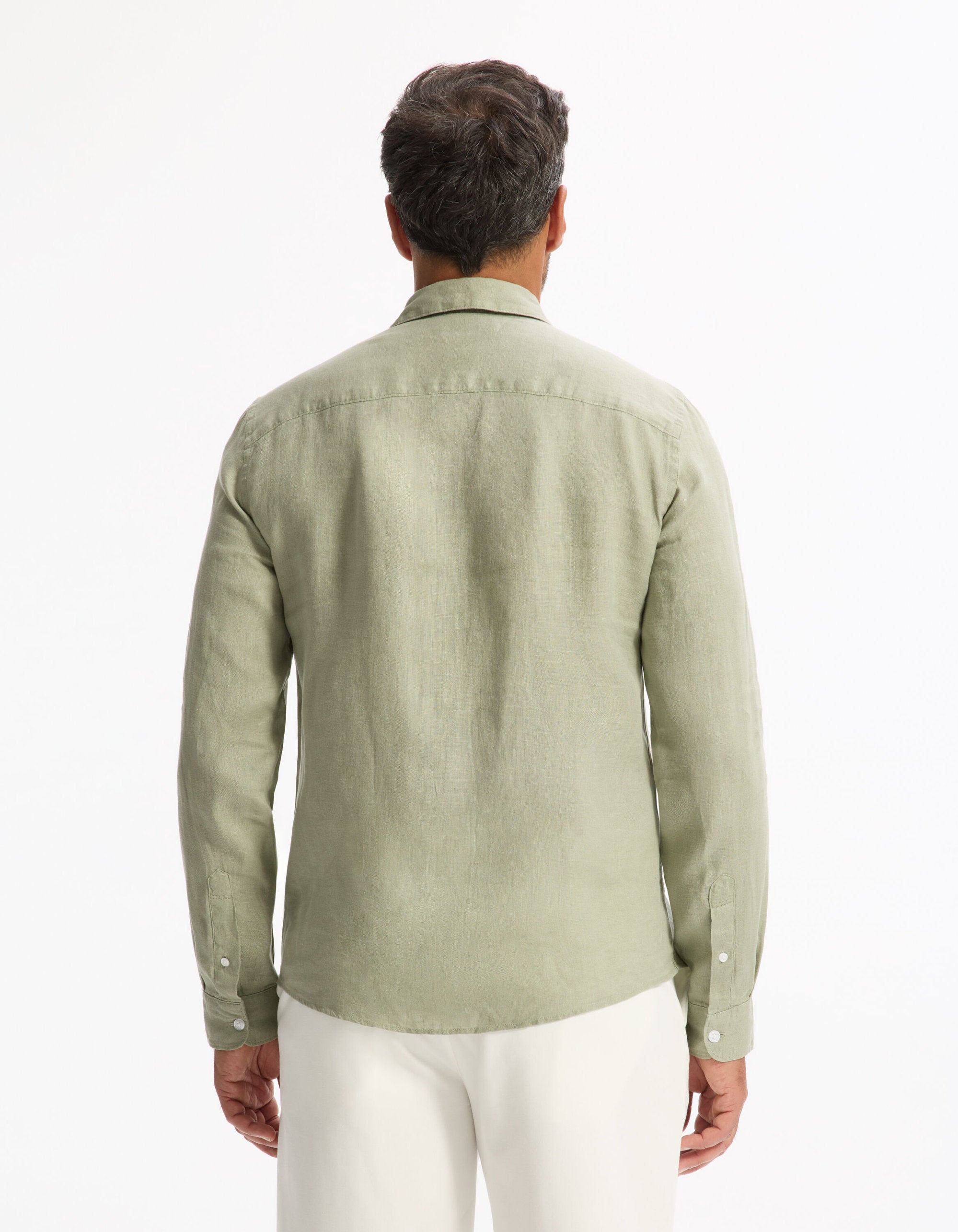 Celio_Sauge green Regular Shirt 100% Linen_DAFLIX_VERT SAUGE_03