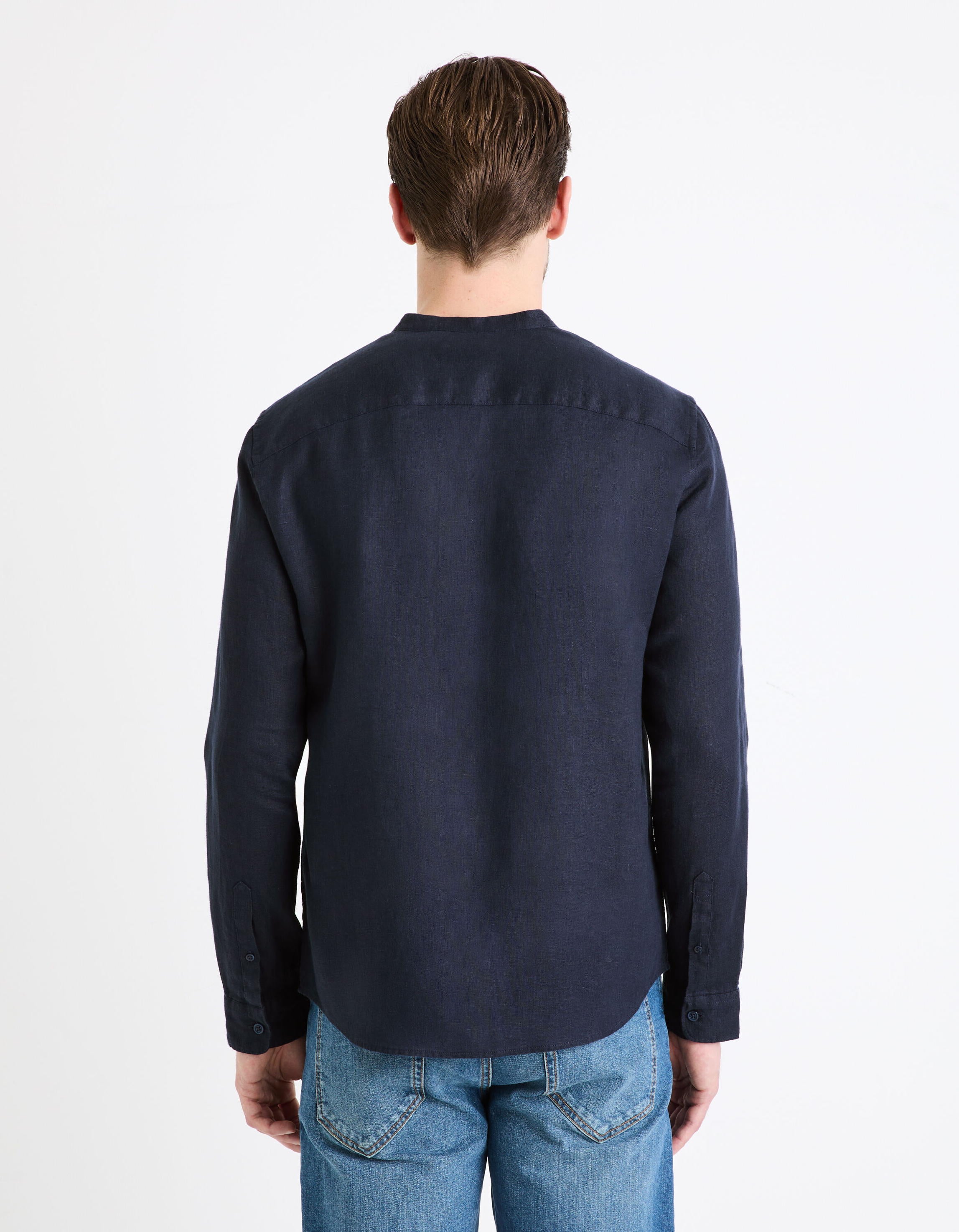 100% LinenRegular Shirt With Mandarin Collar_DAMAOLIN_NAVY_04