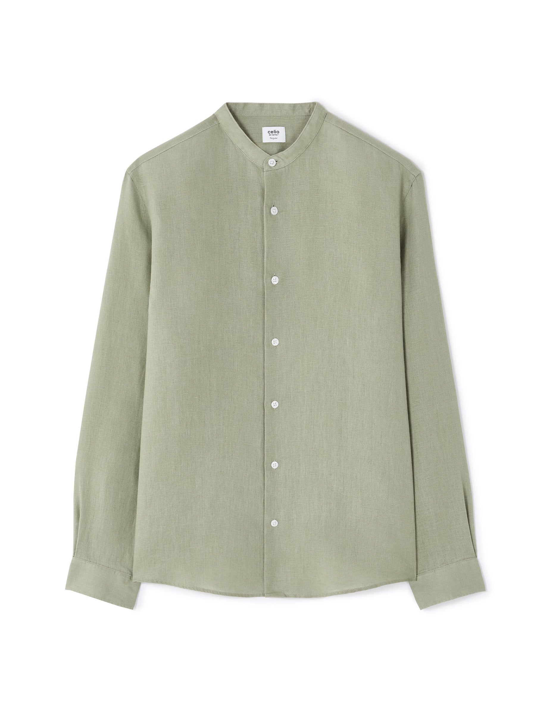 Celio_Sage Green Regular Shirt with Mao Collar 100% Linen_DAMAOLIN_VERT SAUGE_08