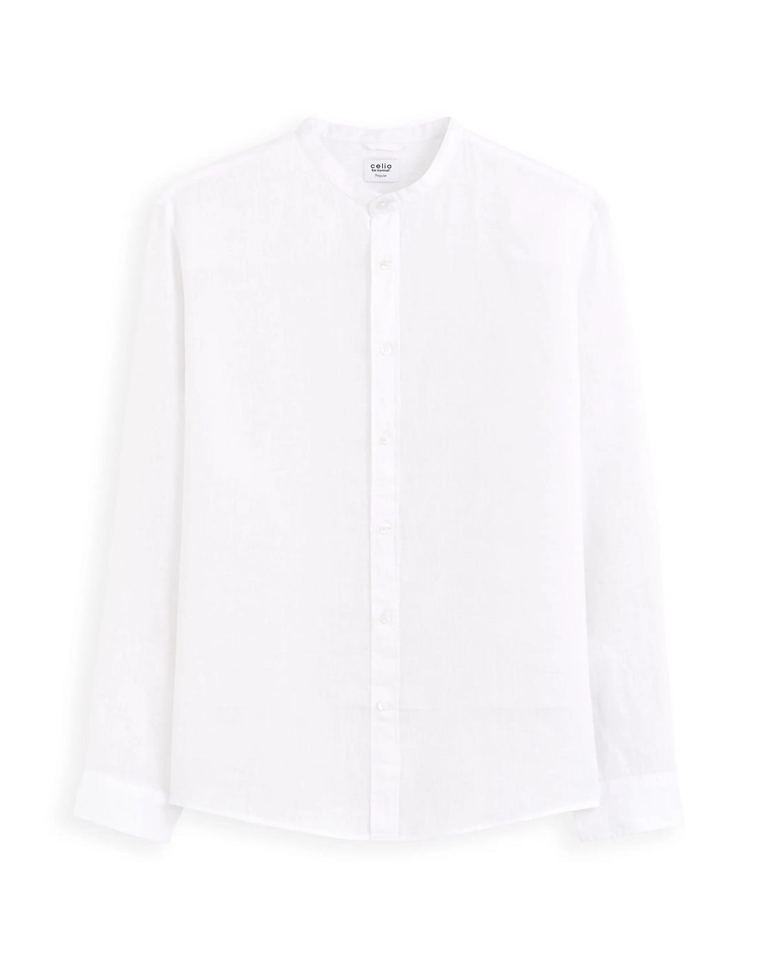 Regular Linen Shirt With Mandarin Collar - White_01