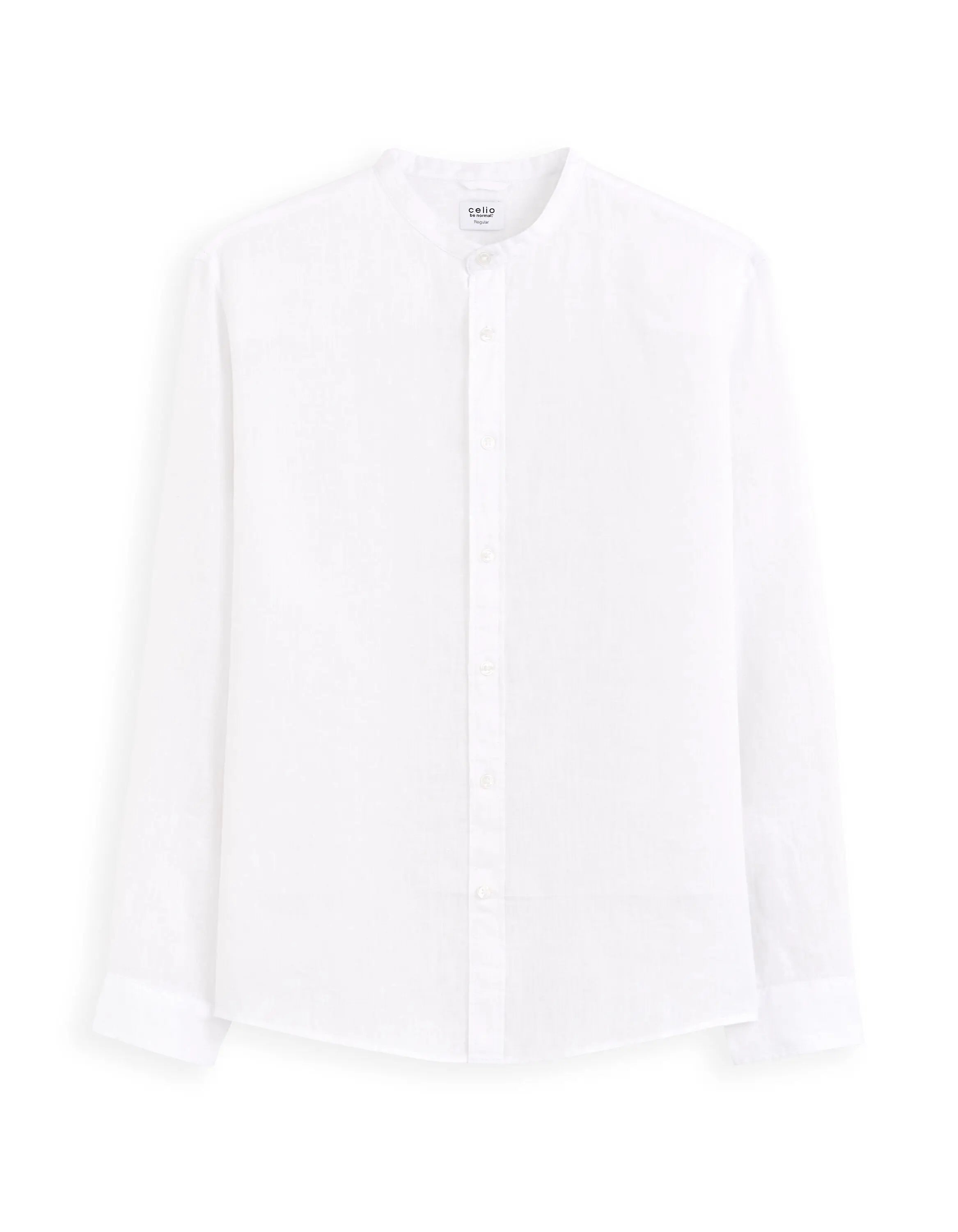 Regular Linen Shirt With Mandarin Collar - White_01