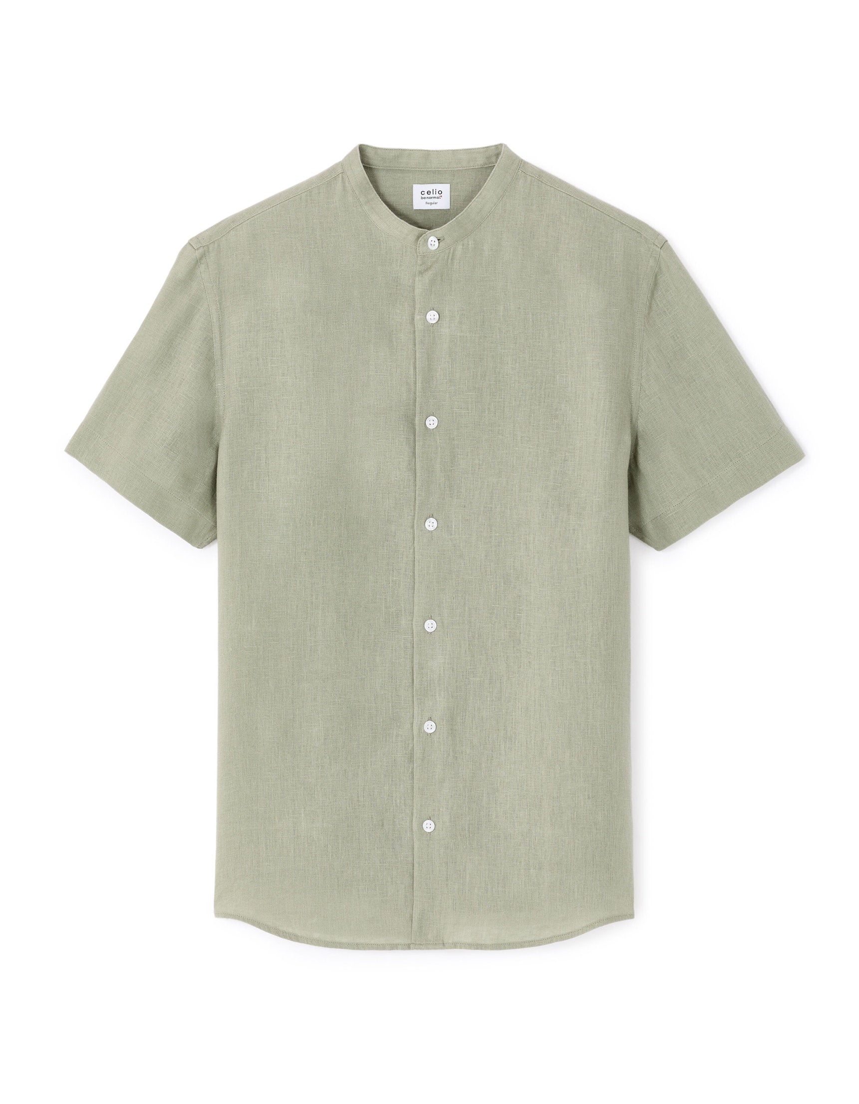 Celio_Sage Green Regular Shirt with Mao Collar 100% Linen_DAMAOPOC_VERT SAUGE_08