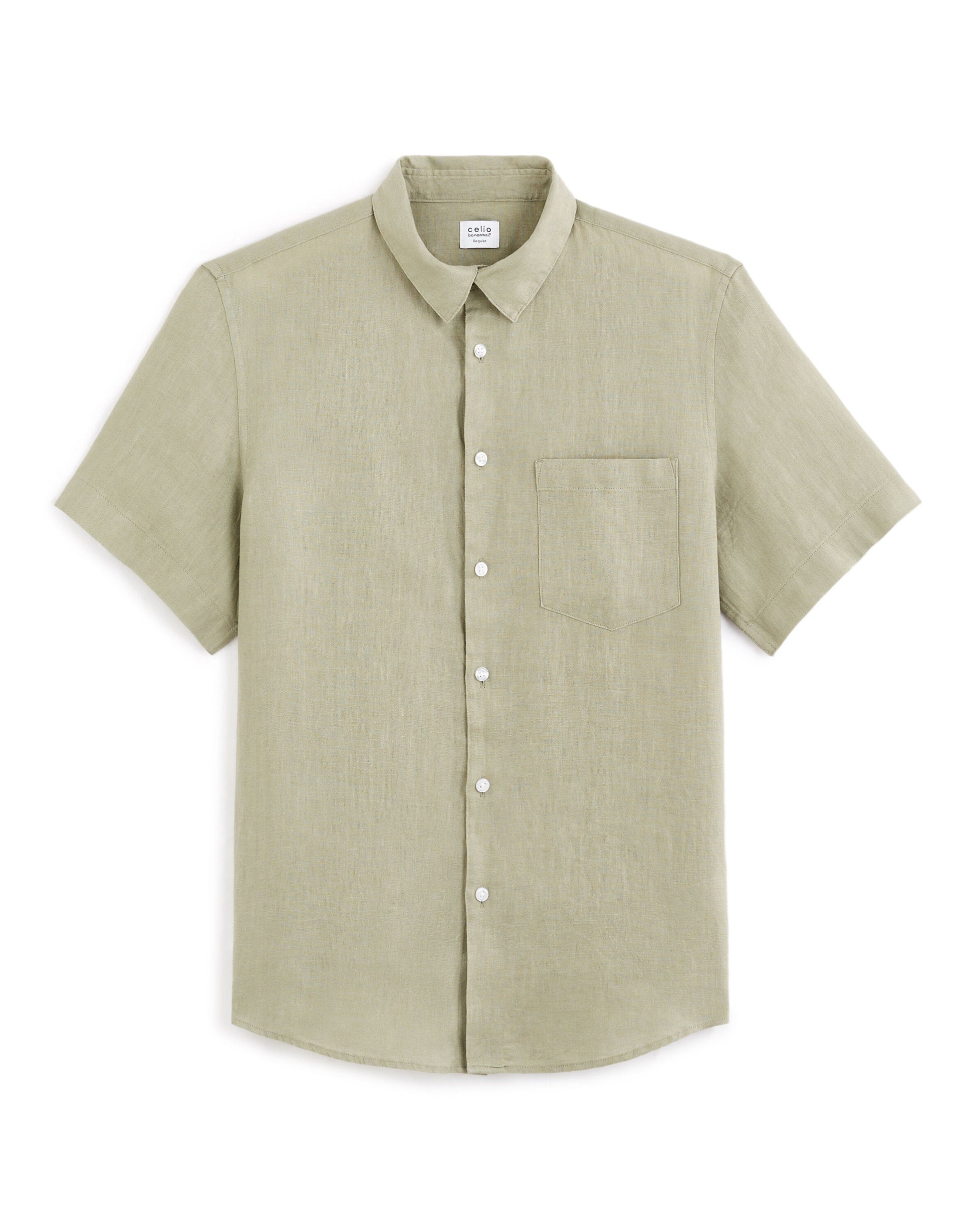 Celio_Sage Green Regular Shirt 100% Linen_DAMARLIN_VERT SAUGE_04