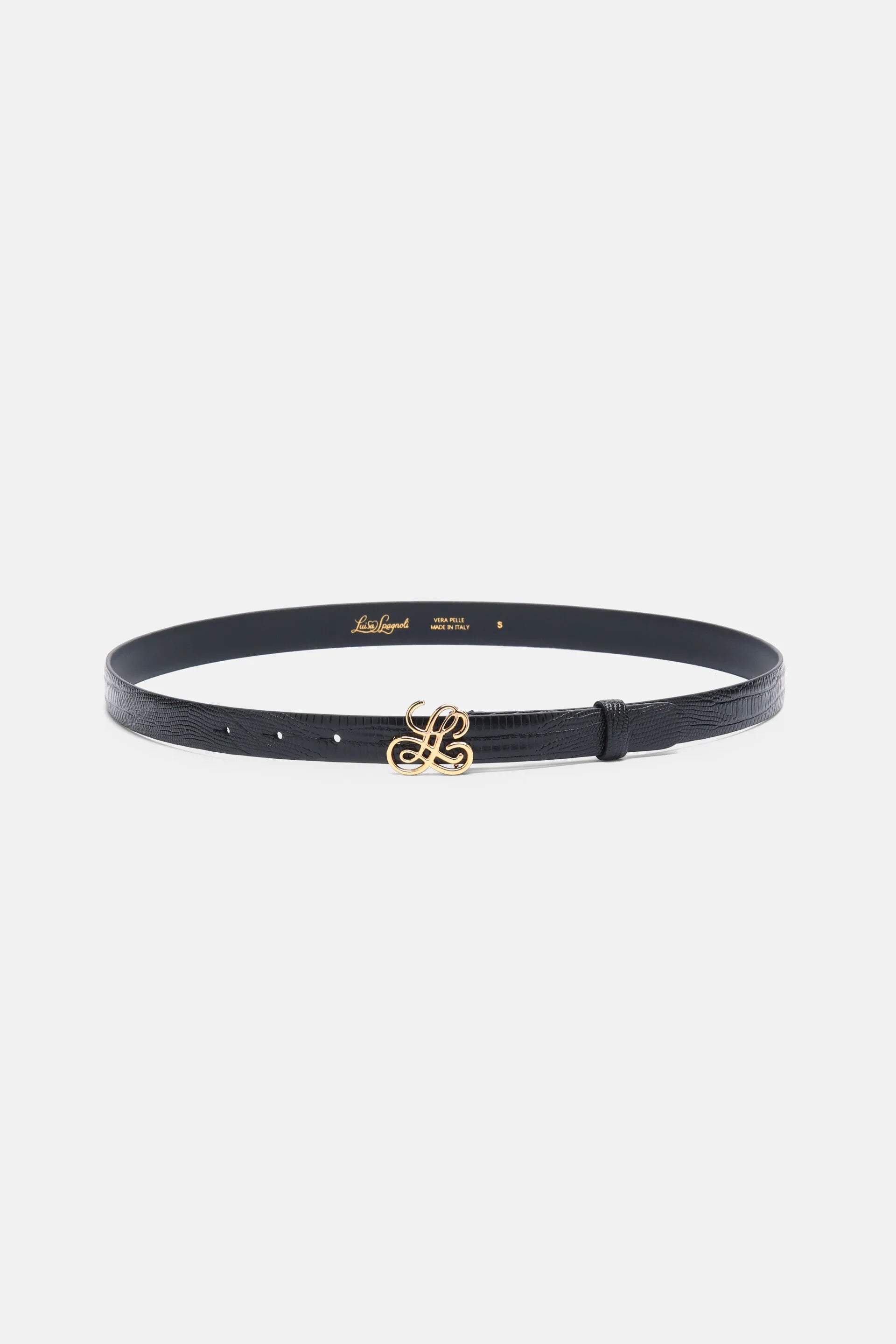 Luisa Spagnoli Nero/Oro Women Danielina - Slim Crocodile-Print Leather Belt SKU: DANIELINA_0101 0002 Image 01