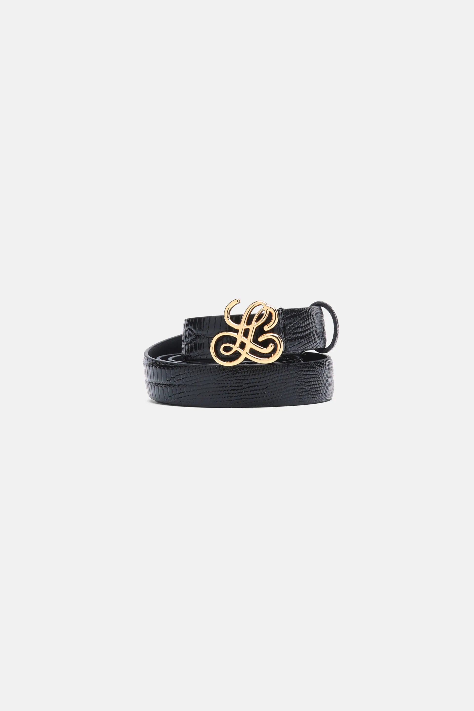 Luisa Spagnoli Nero/Oro Women Danielina - Slim Crocodile-Print Leather Belt SKU: DANIELINA_0101 0002 Image 03