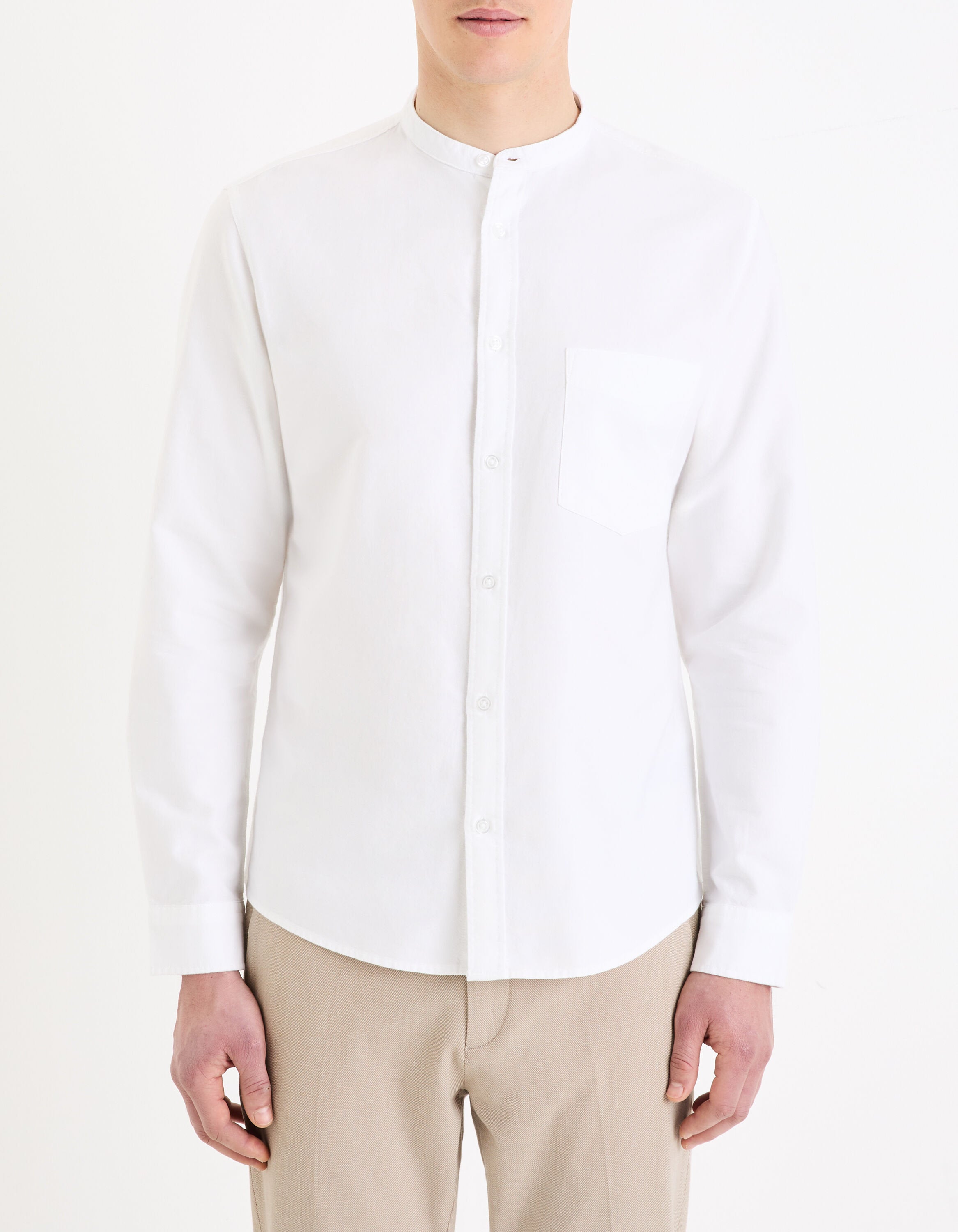 Celio_Light Blue Regular Mao Collar Shirt in Oxford Cotton_DAXFORDMAO_WHITE_01