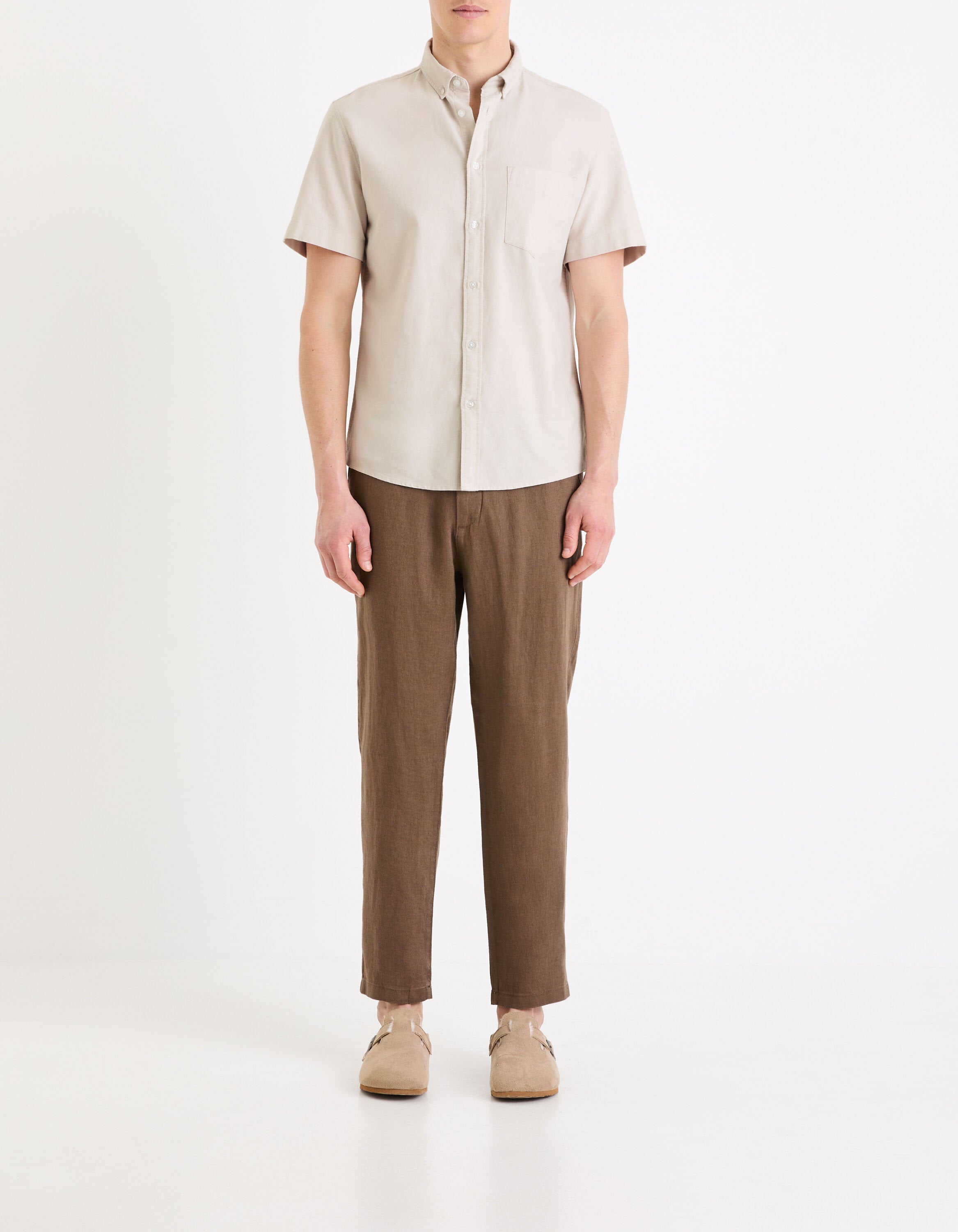 Celio_Beige Regular Oxford Cotton Shirt_DAXFORDMC_BEIGE_01