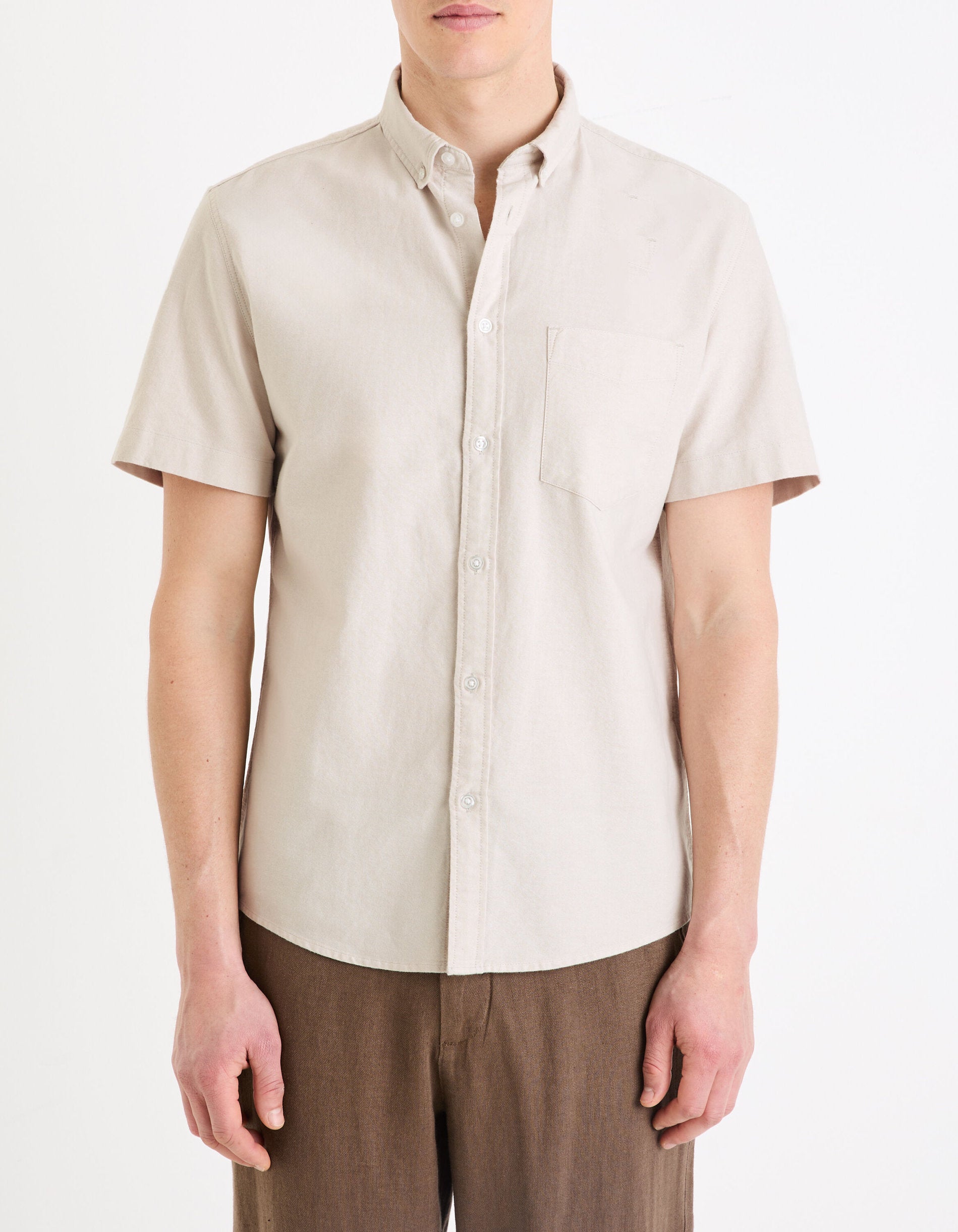 Celio_Beige Regular Oxford Cotton Shirt_DAXFORDMC_BEIGE_02