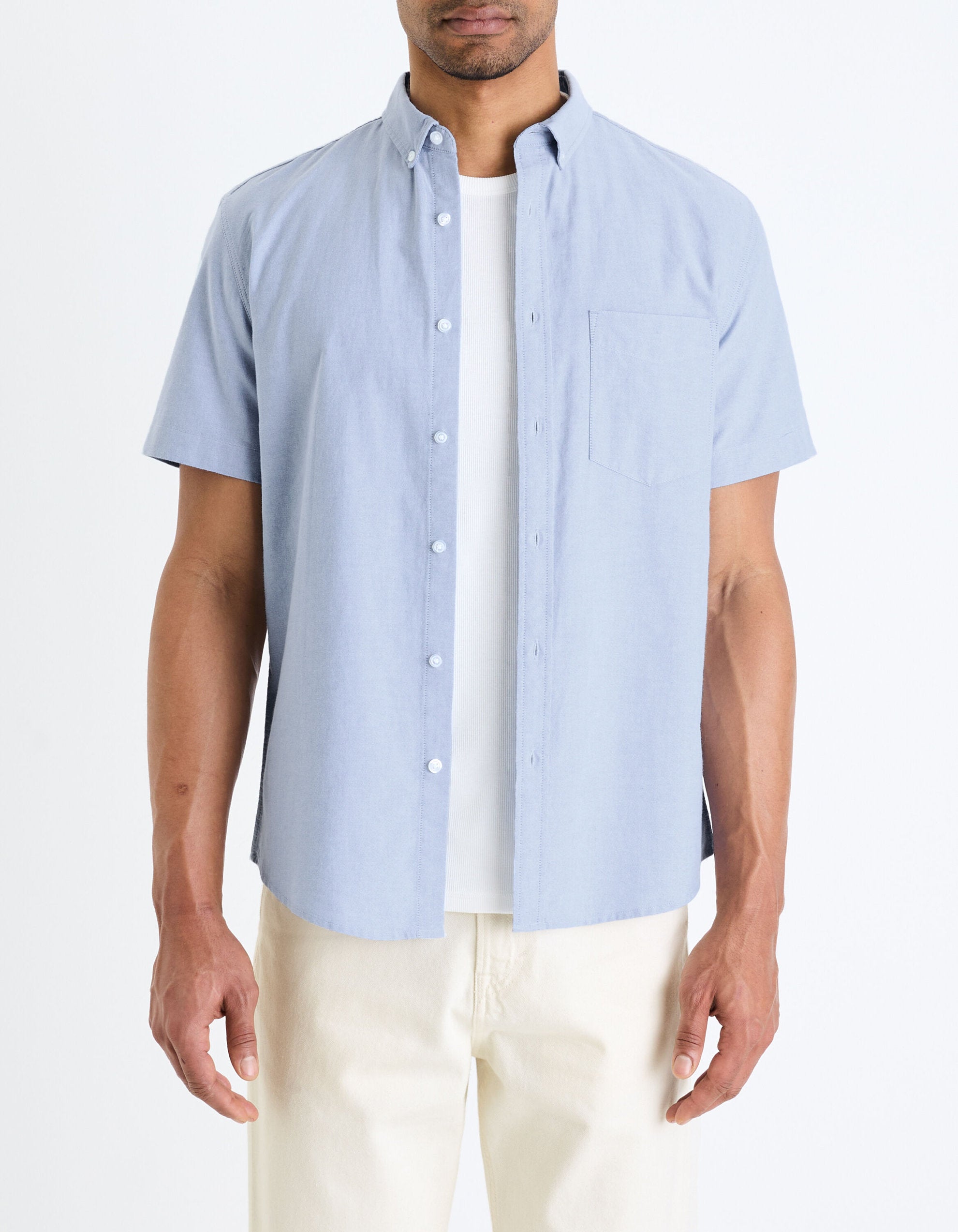 Celio_Beige Regular Oxford Cotton Shirt_DAXFORDMC_BLUE_01