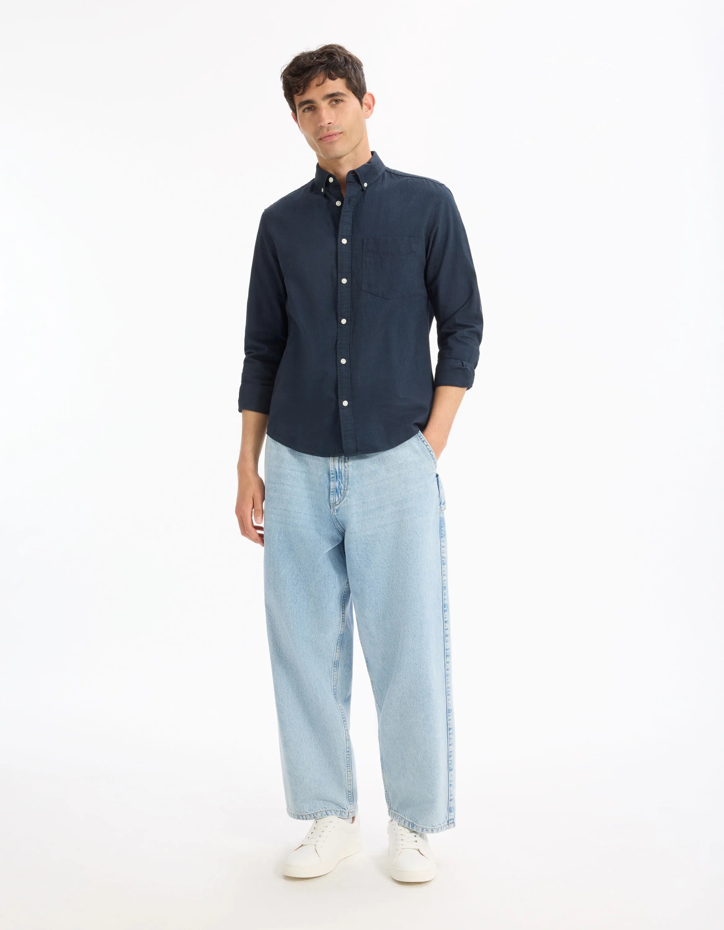 Celio_Dark Navy_Regular 100% Cotton Oxford Shirt_DAXFORD_DARK NAVY_02