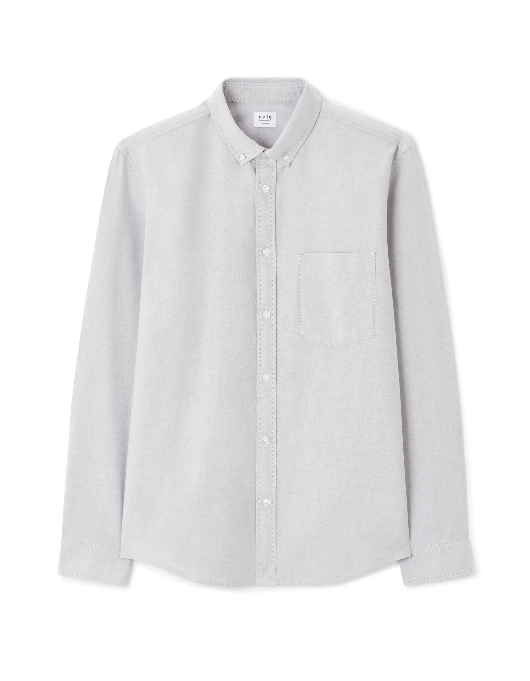 Celio_Regular Oxford Shirt 100% Cotton - Gray_DAXFORD_MEDIUM GREY_01