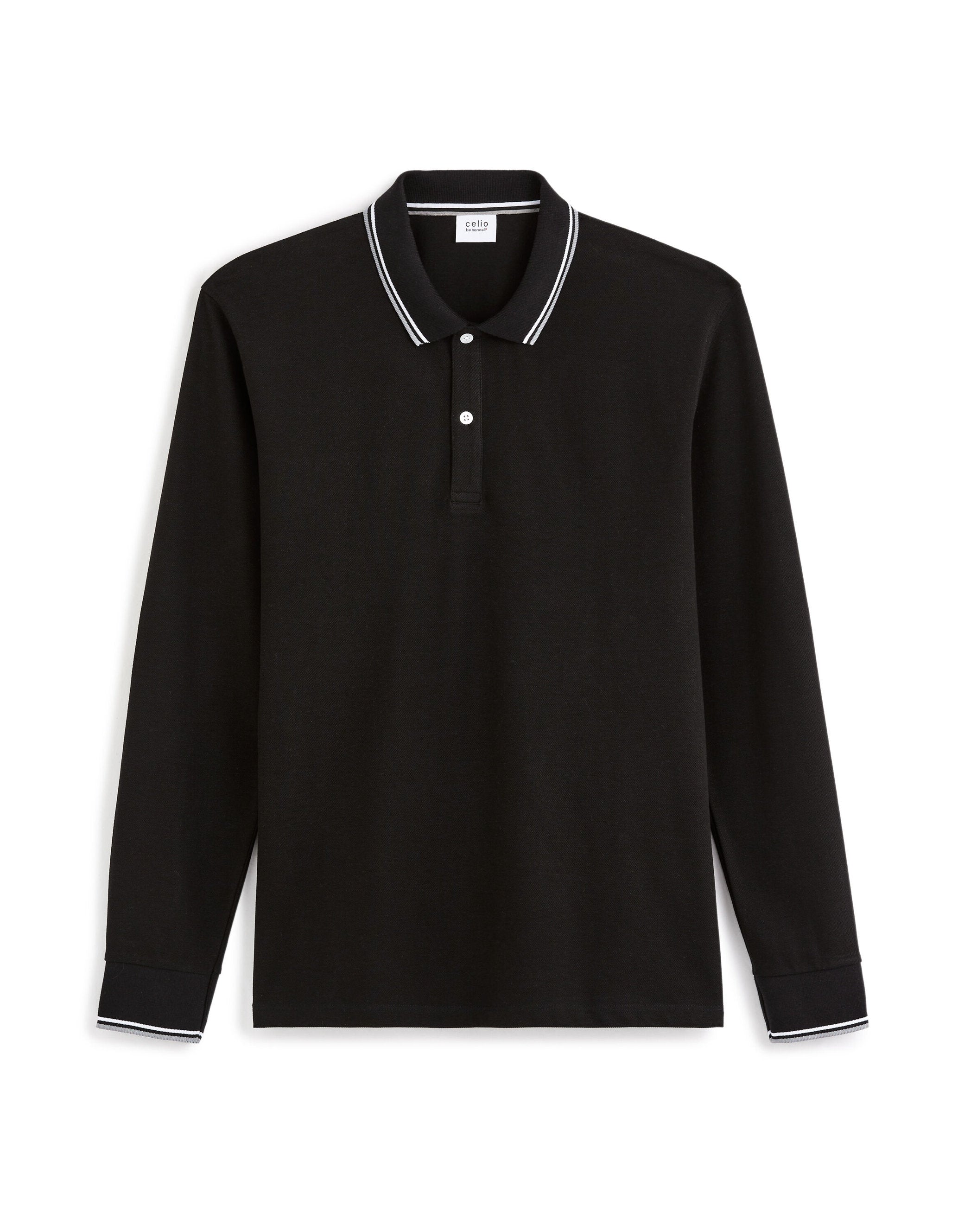 Celio_Black Long-Sleeved Cotton PiquŽ Polo Shirt_DECOLML_BLACK_04