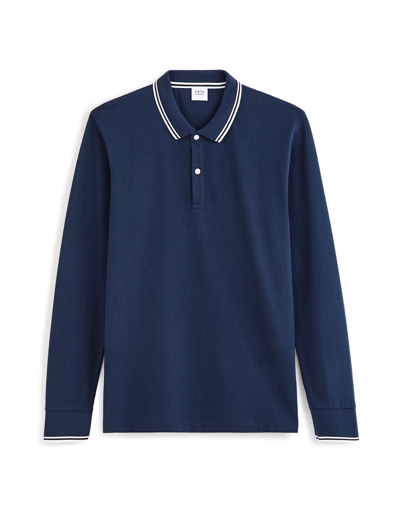 Celio_Navy Long-Sleeved Cotton PiquŽ Polo Shirt_DECOLML_NAVY_04