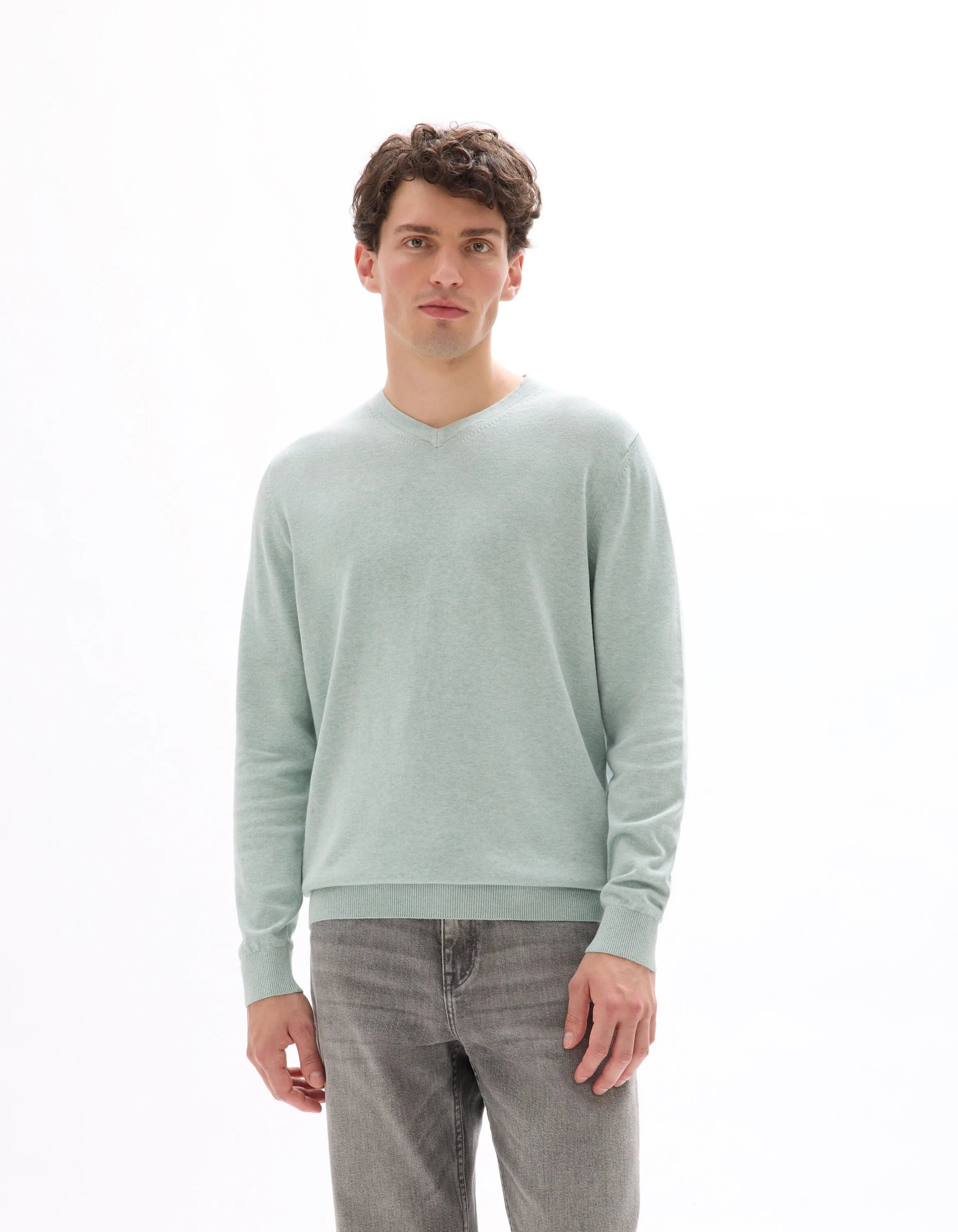 Celio_Celadon Mel_100% Cotton V-Neck Sweater_DECOTONV_CELADON MEL_01