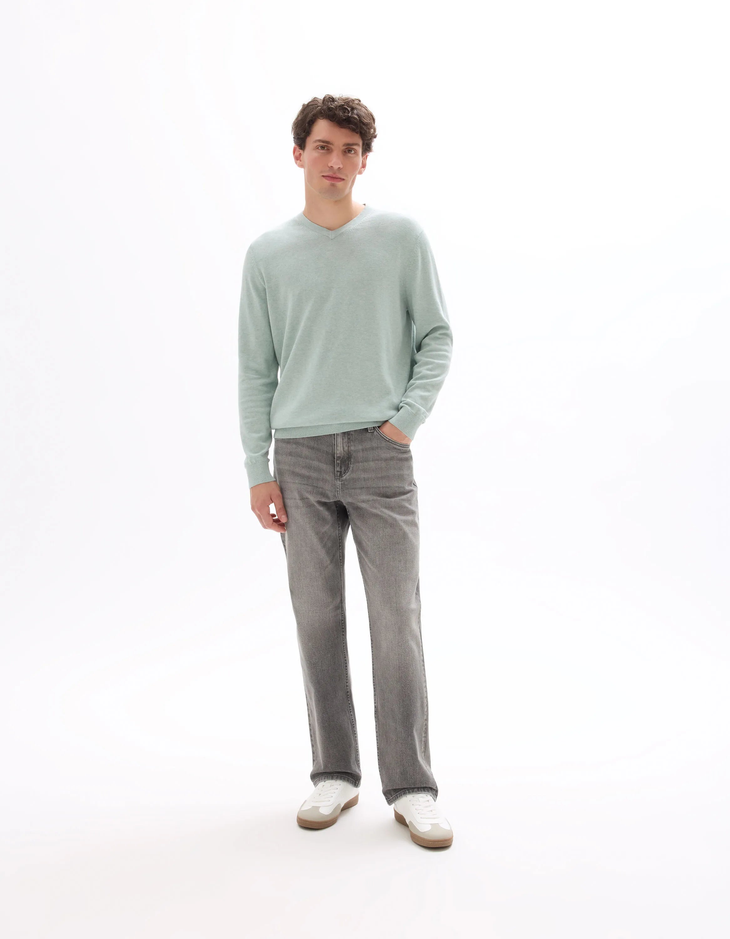 Celio_Celadon Mel_100% Cotton V-Neck Sweater_DECOTONV_CELADON MEL_02