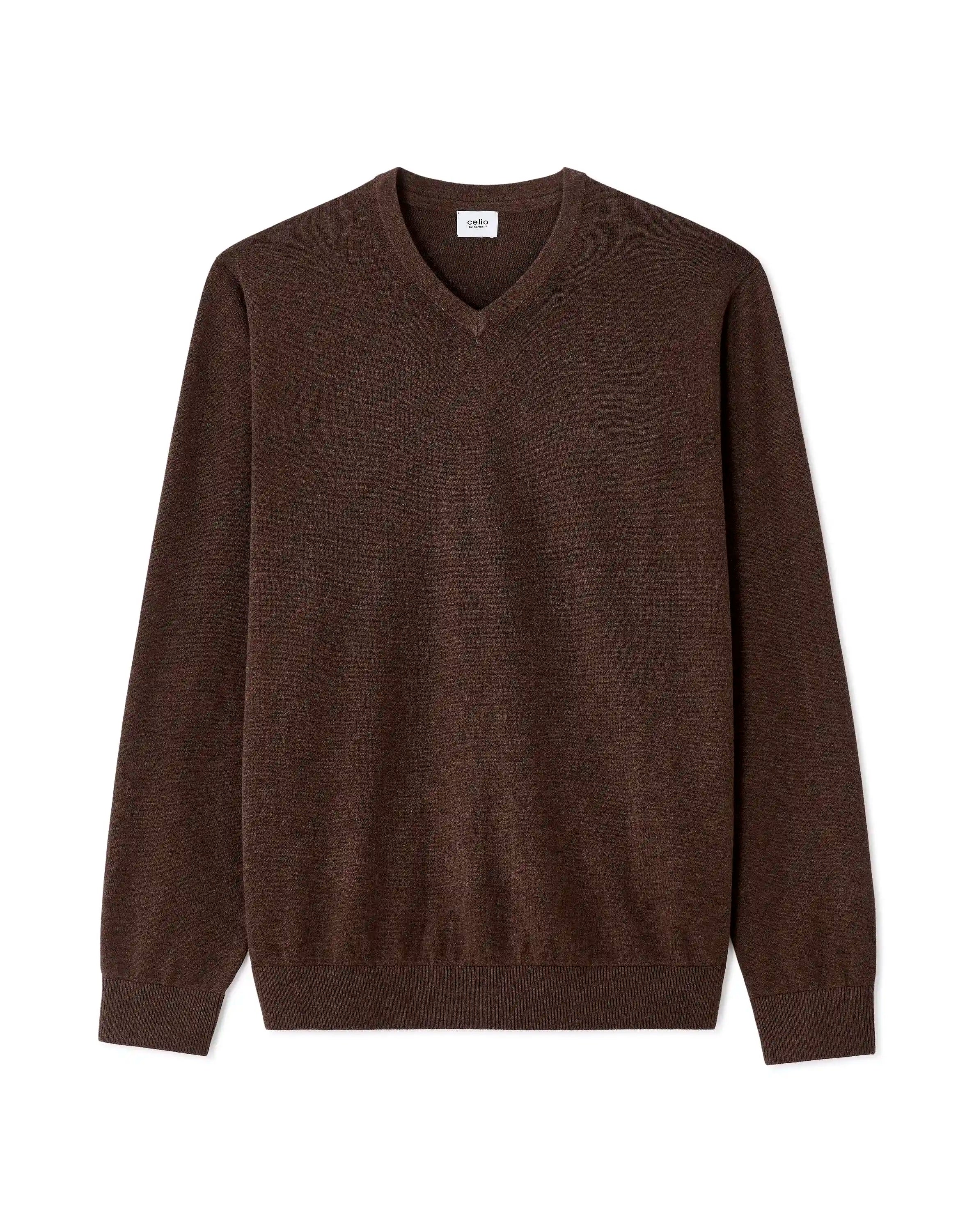 Celio_Dark Brown_100% Cotton V-Neck Sweater_DECOTONV_DARK BROWN_07