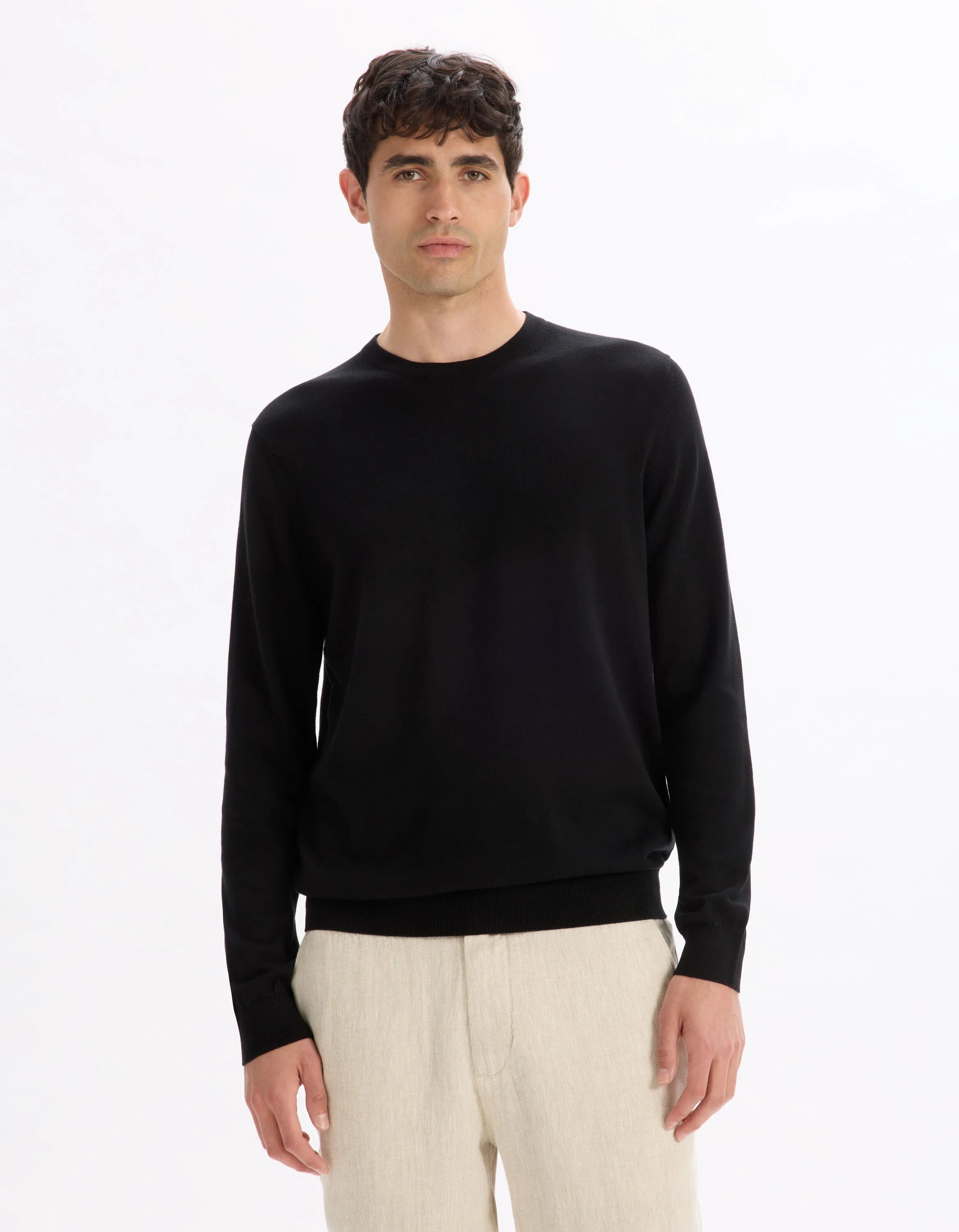 Celio_Black_100% Cotton Round Neck Sweater_DECOTON_BLACK_01