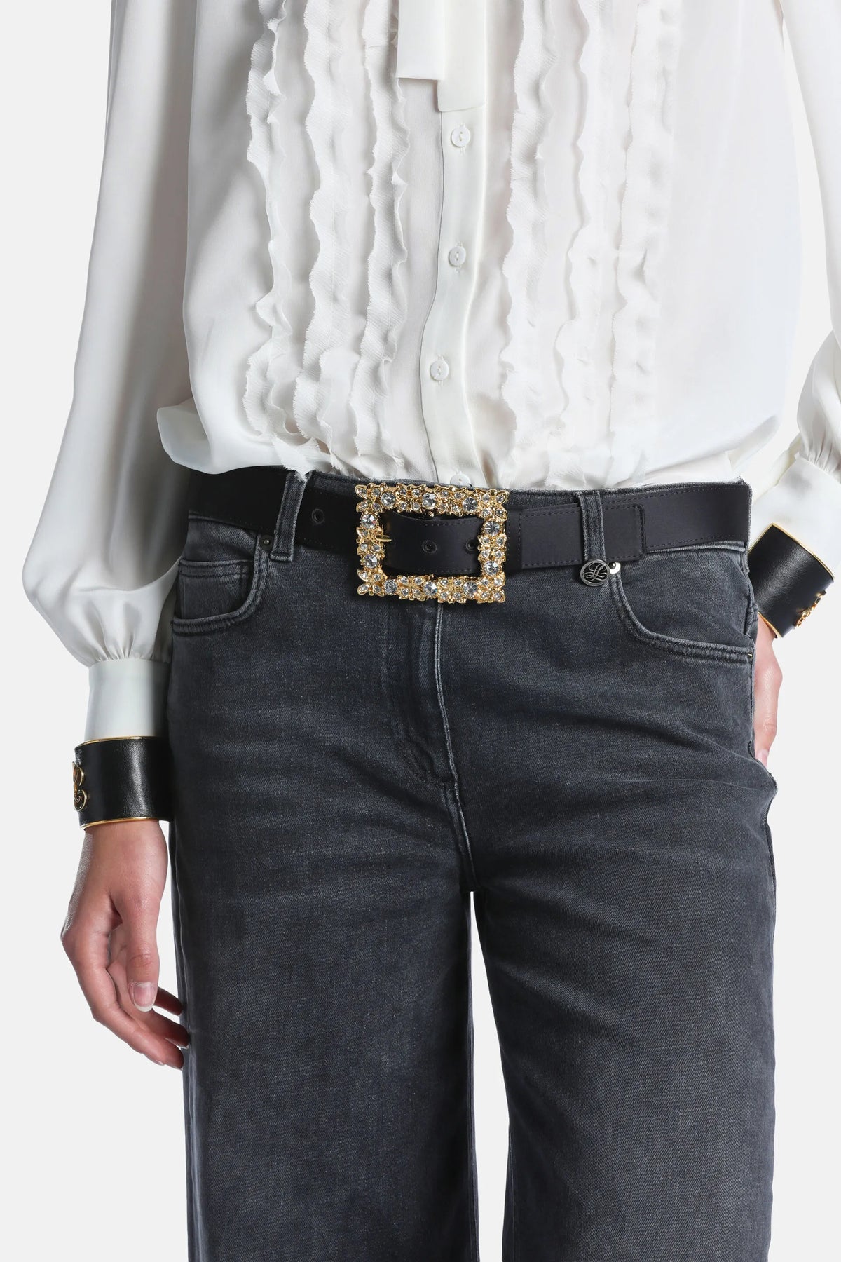Luisa Spagnoli Nero/Oro/Nickel Women Dedicata - Crystal-Embellished Belt SKU: DEDICATA_0101 0002 0001 Image 02