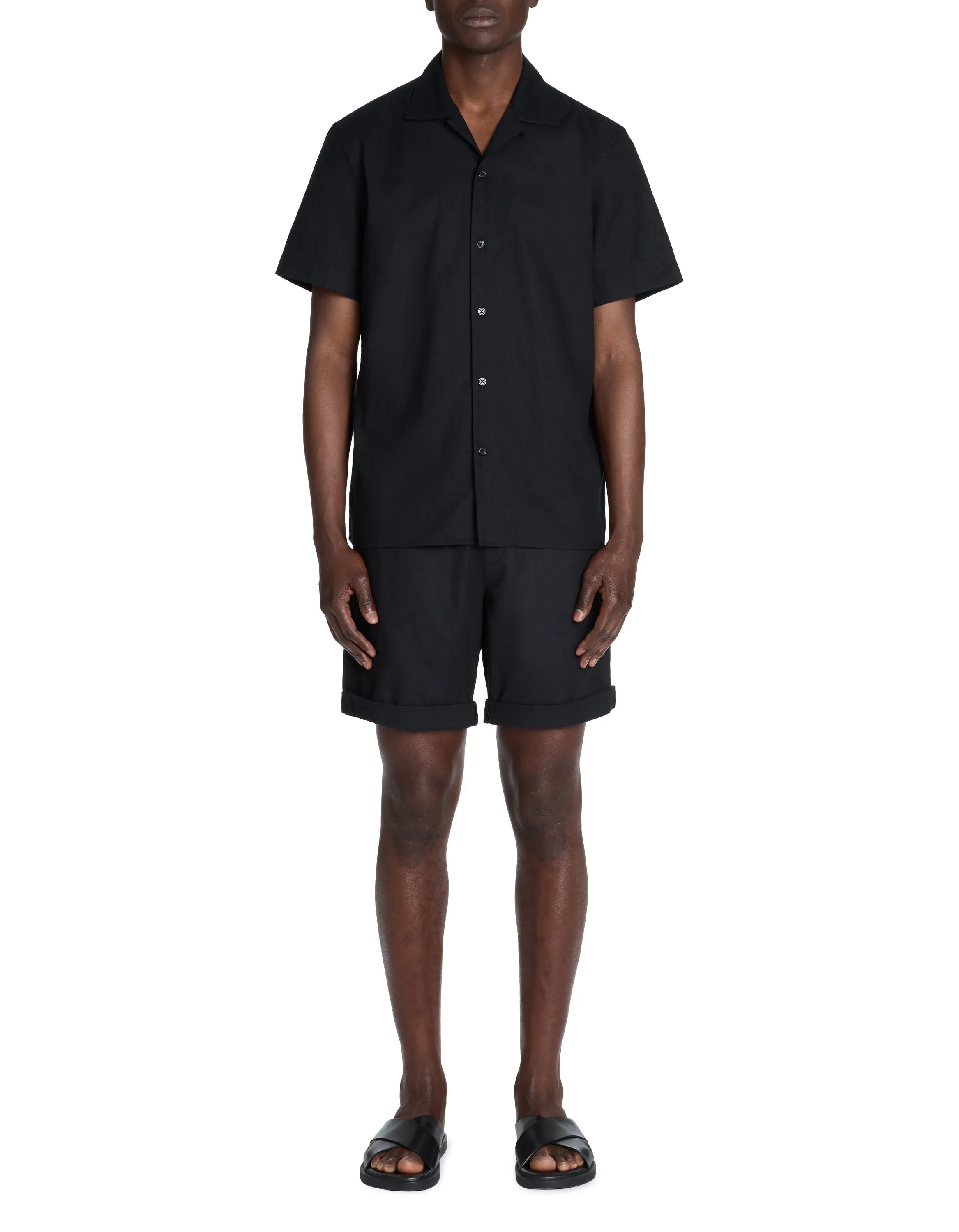 Cotton Blend Bermuda Shorts - Black - BEVAVA