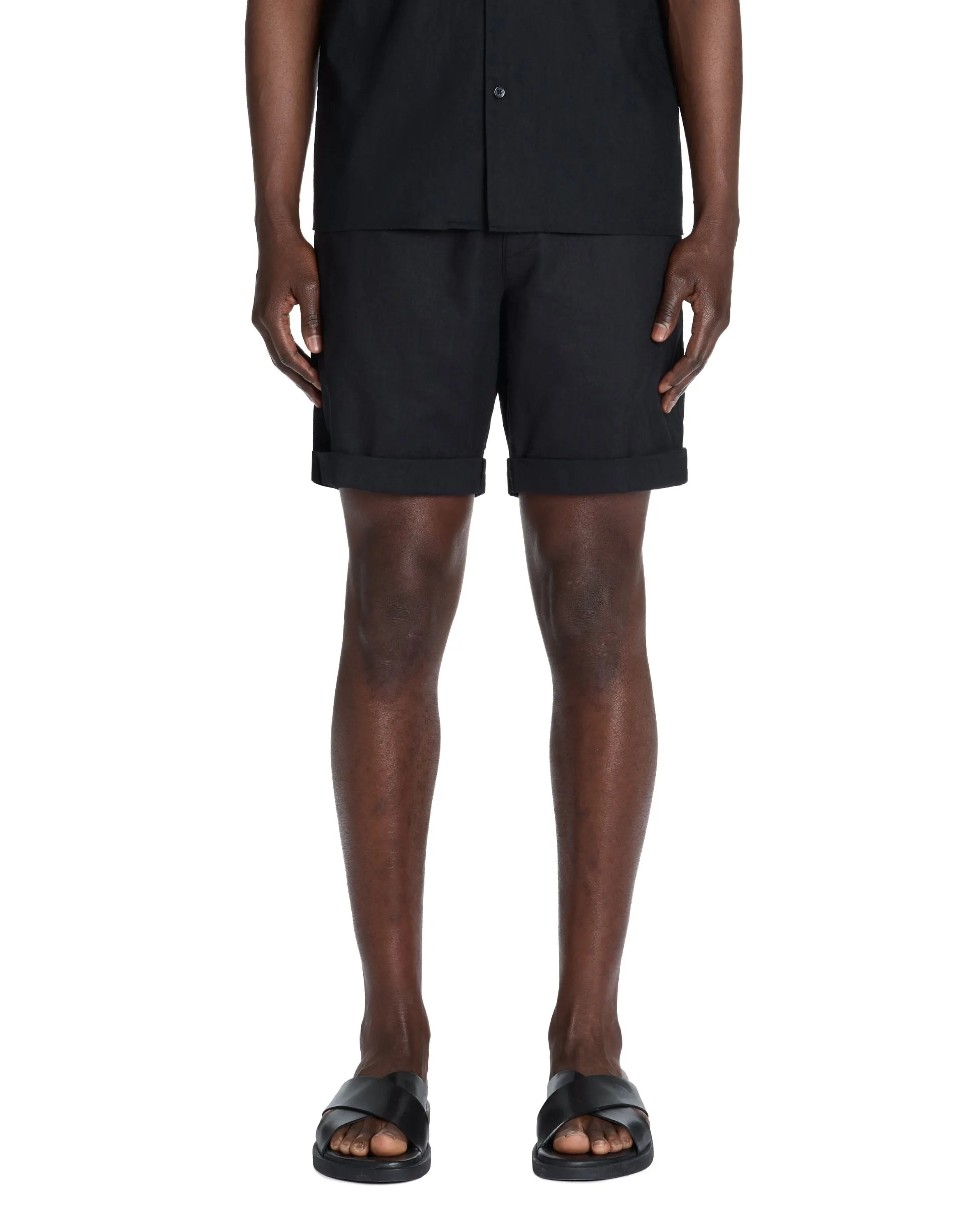 Cotton Blend Bermuda Shorts - Black - BEVAVA