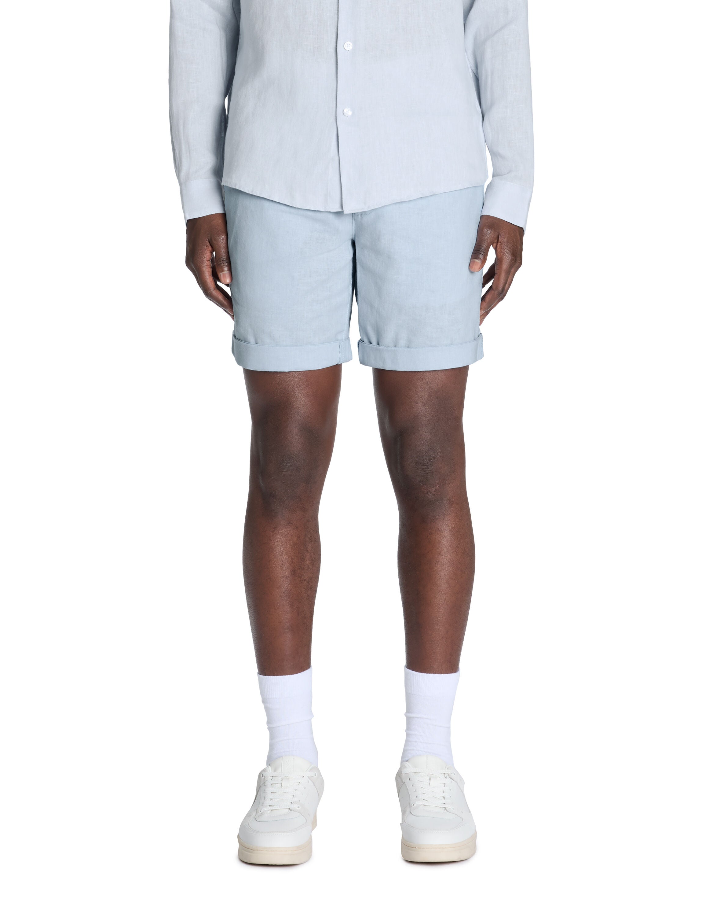Linen-Cotton Bermuda Shorts - Light Blue - BEVAVA