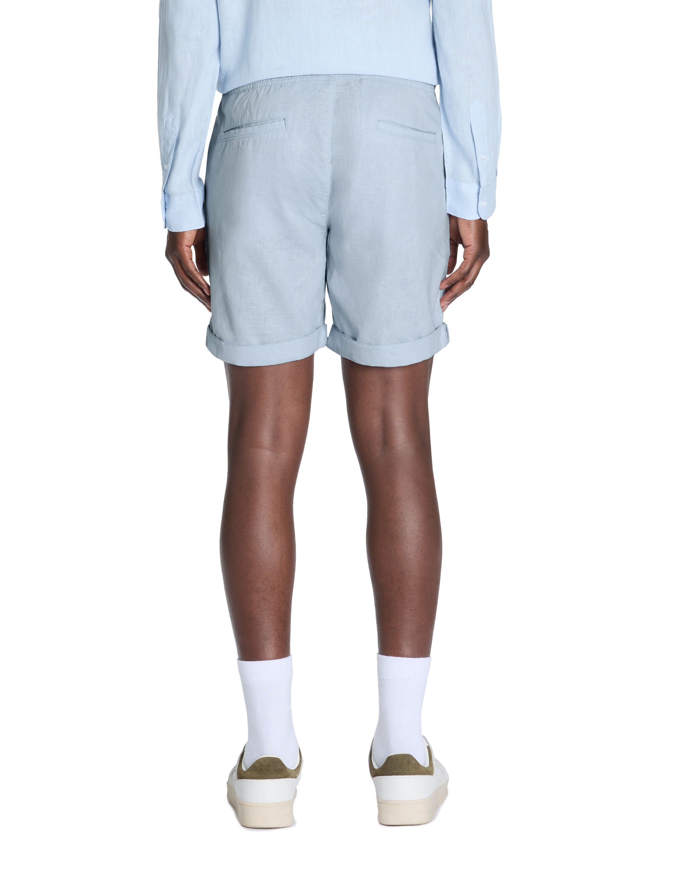 Linen-Cotton Bermuda Shorts - Light Blue - BEVAVA