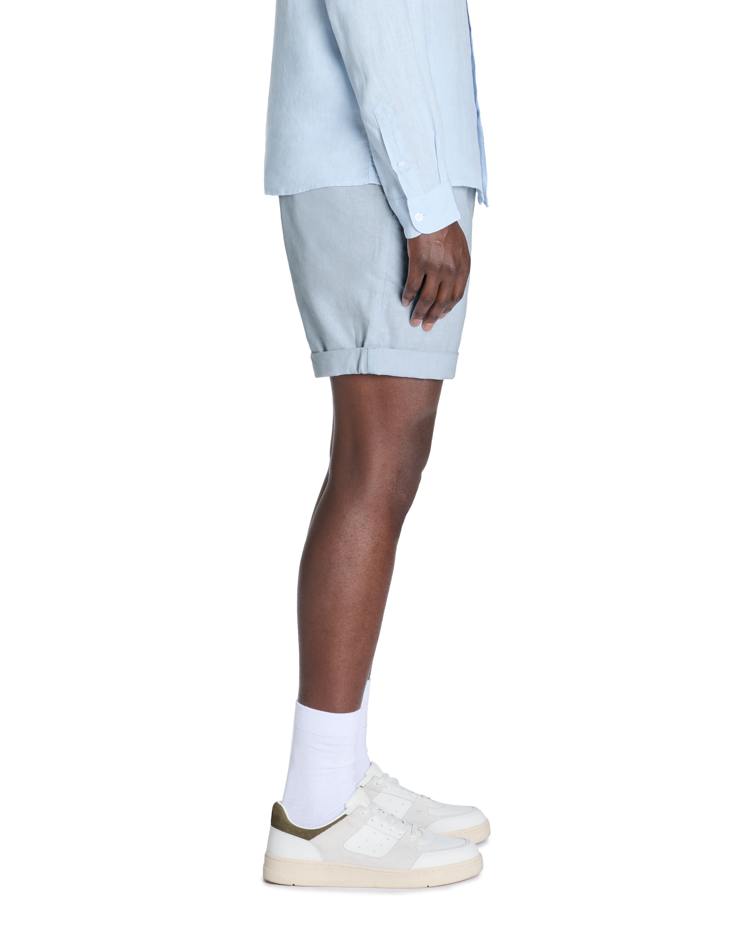Linen-Cotton Bermuda Shorts - Light Blue - BEVAVA