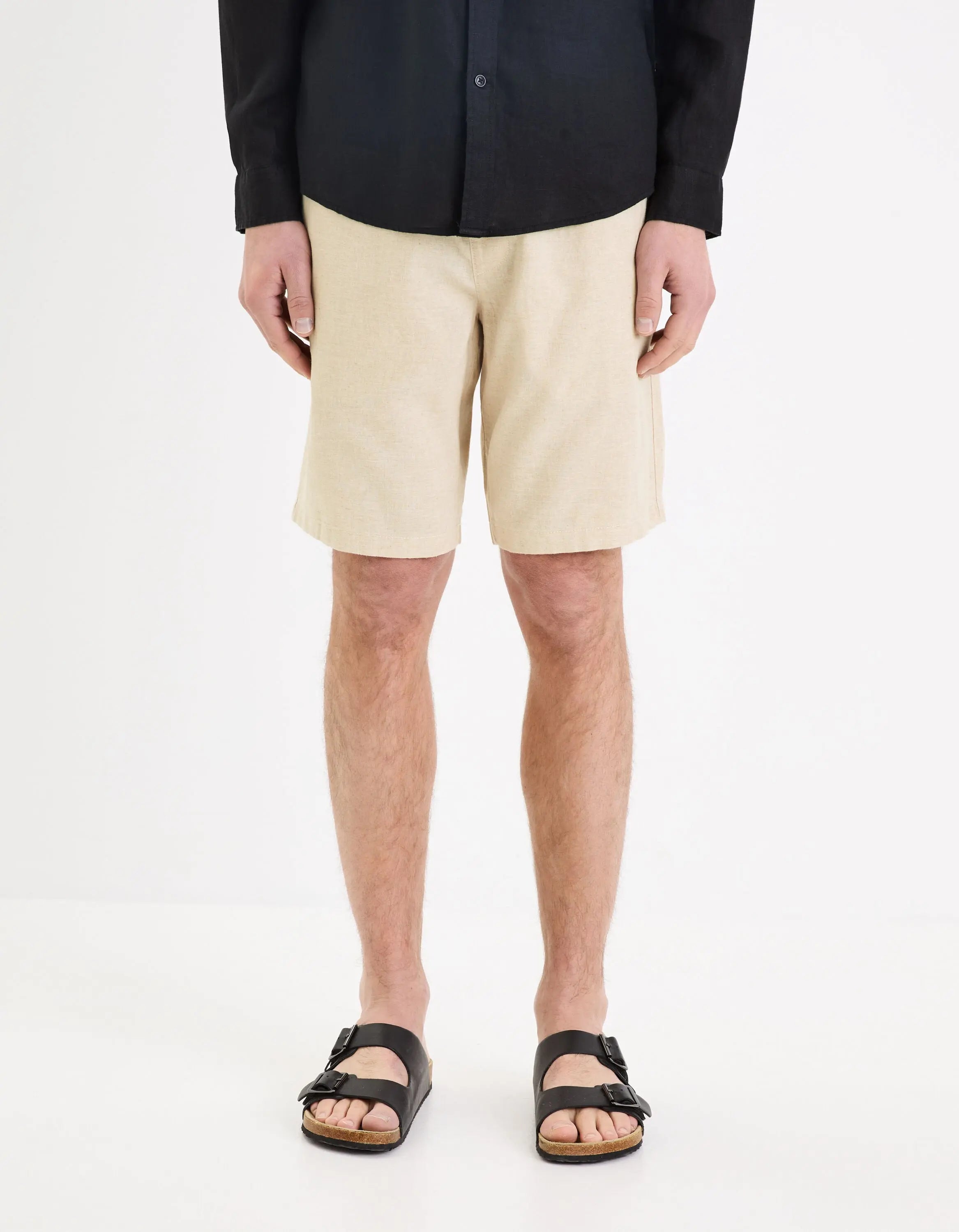 Linen And Cotton Bermuda Shorts - Beige_02