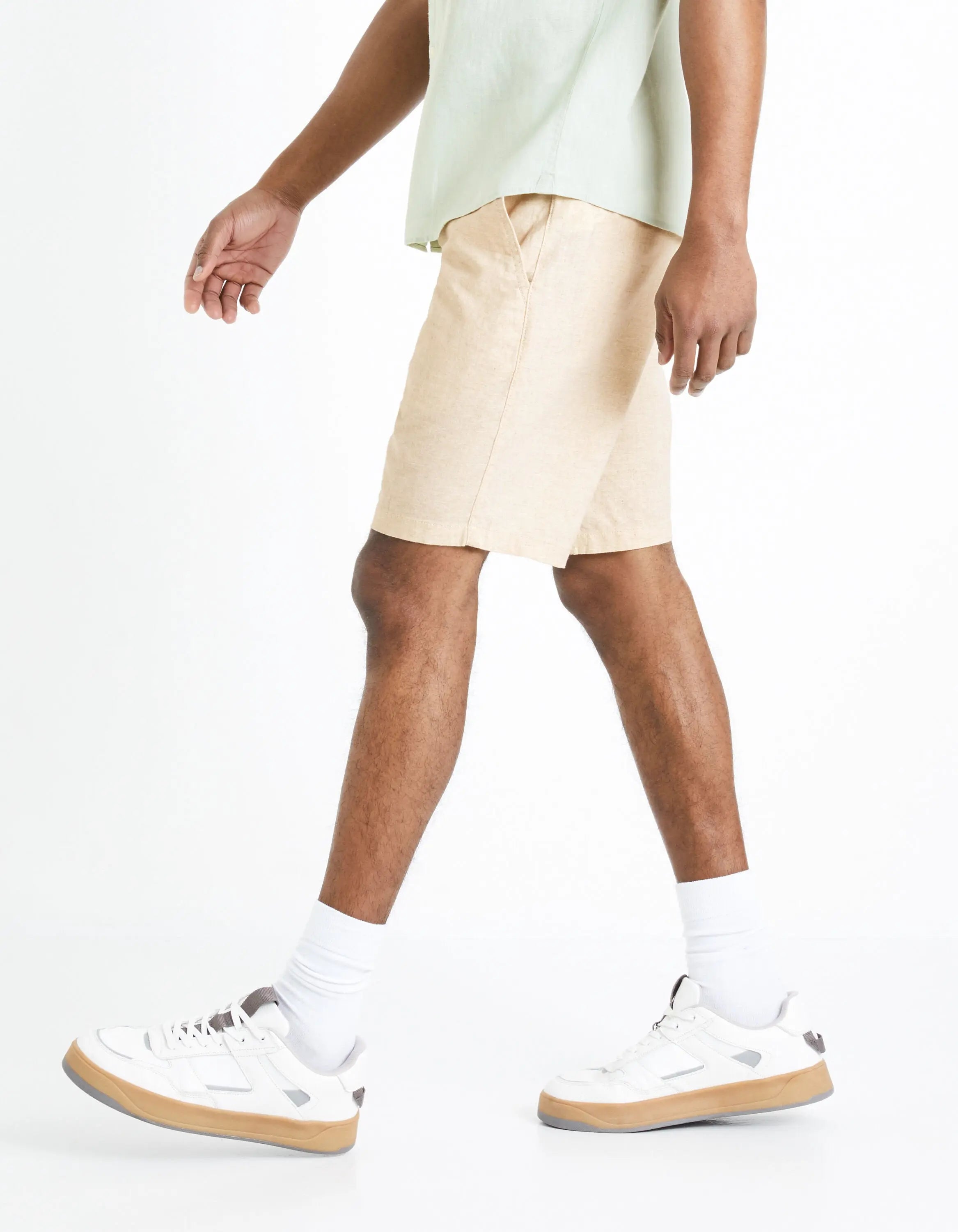 Linen And Cotton Bermuda Shorts - Beige_06