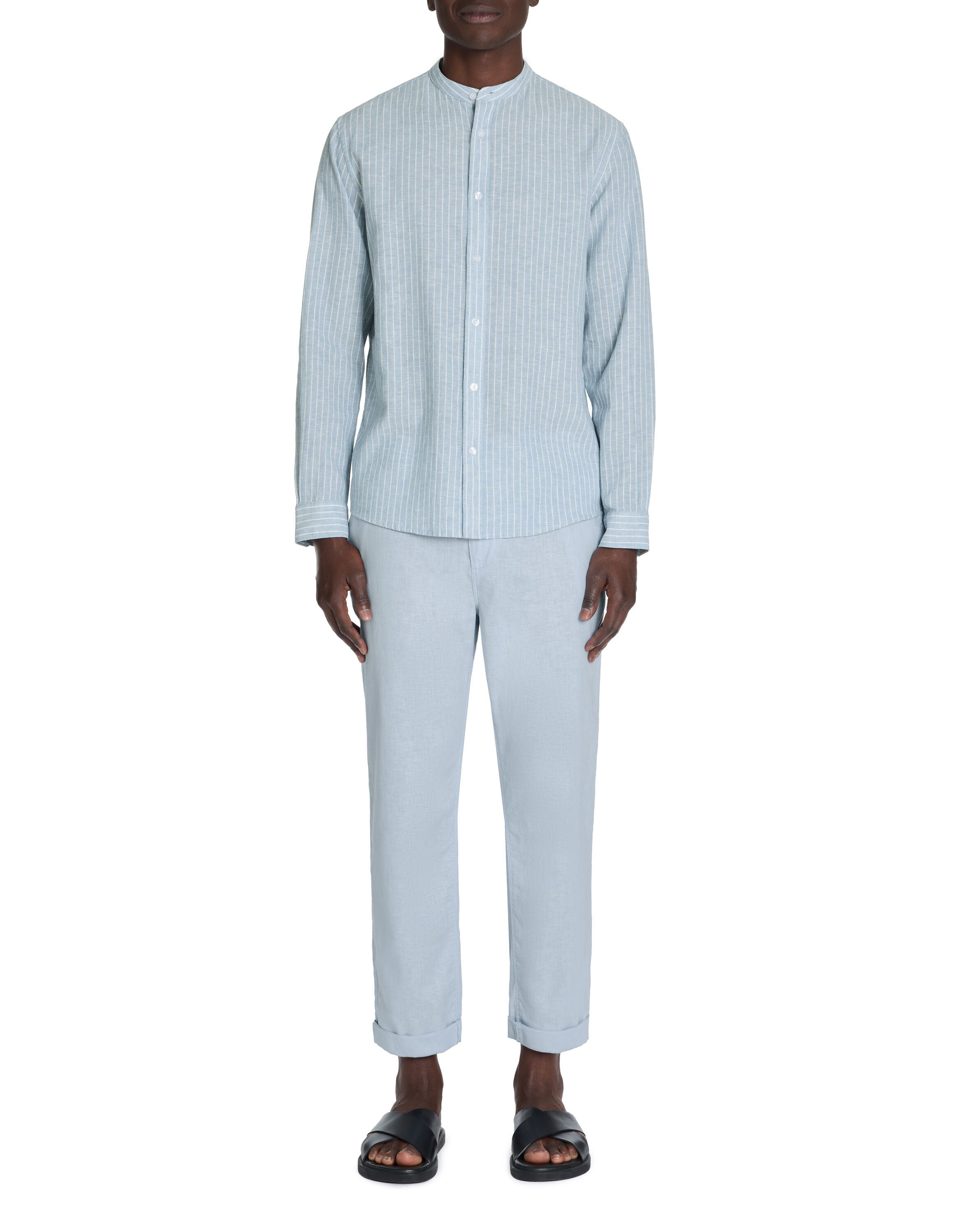 Celio_Light Blue Straight Linen and Cotton Trousers_DOLINCO_BLUE_01
