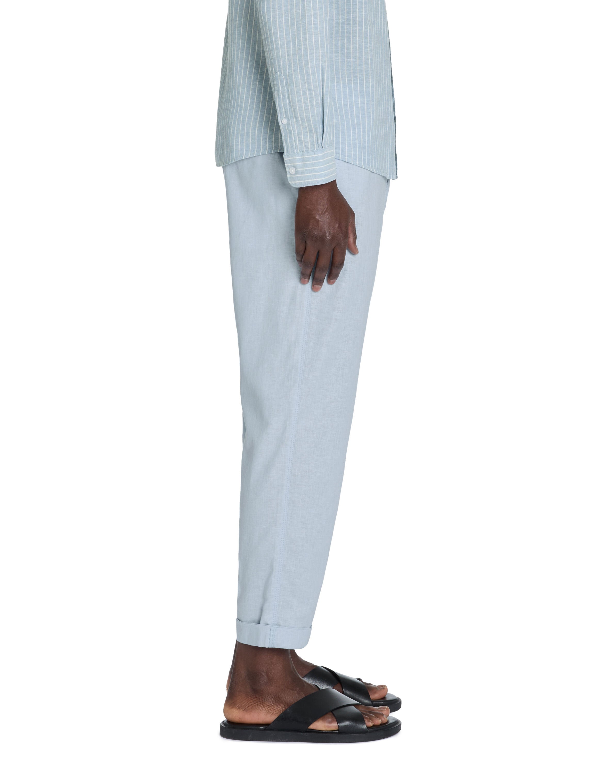 Celio_Light Blue Straight Linen and Cotton Trousers_DOLINCO_BLUE_04