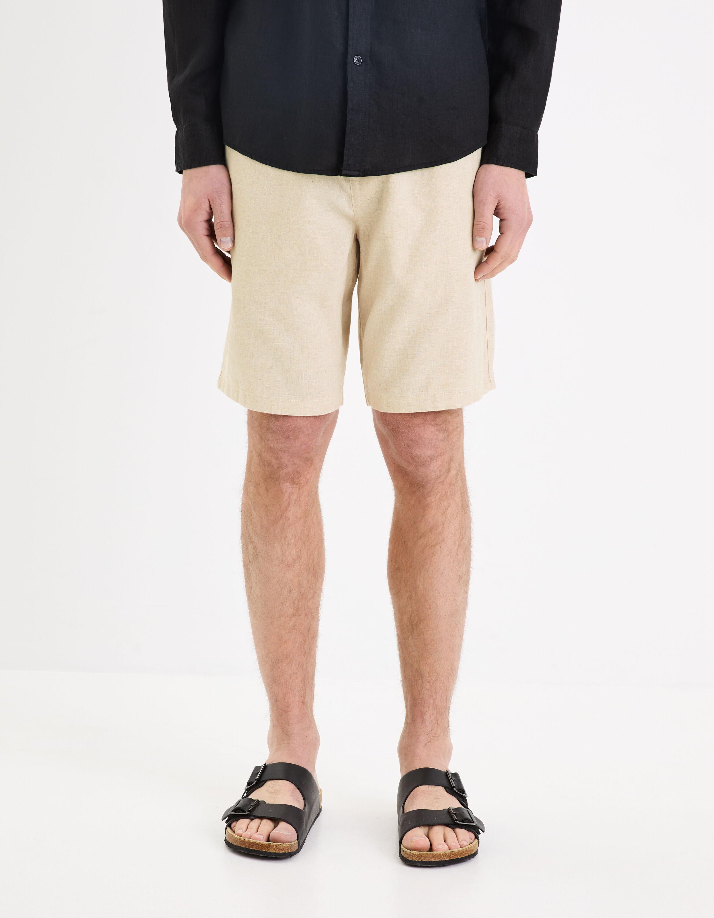 Linen Blend Shorts_DOLINCO_NATUREL_01