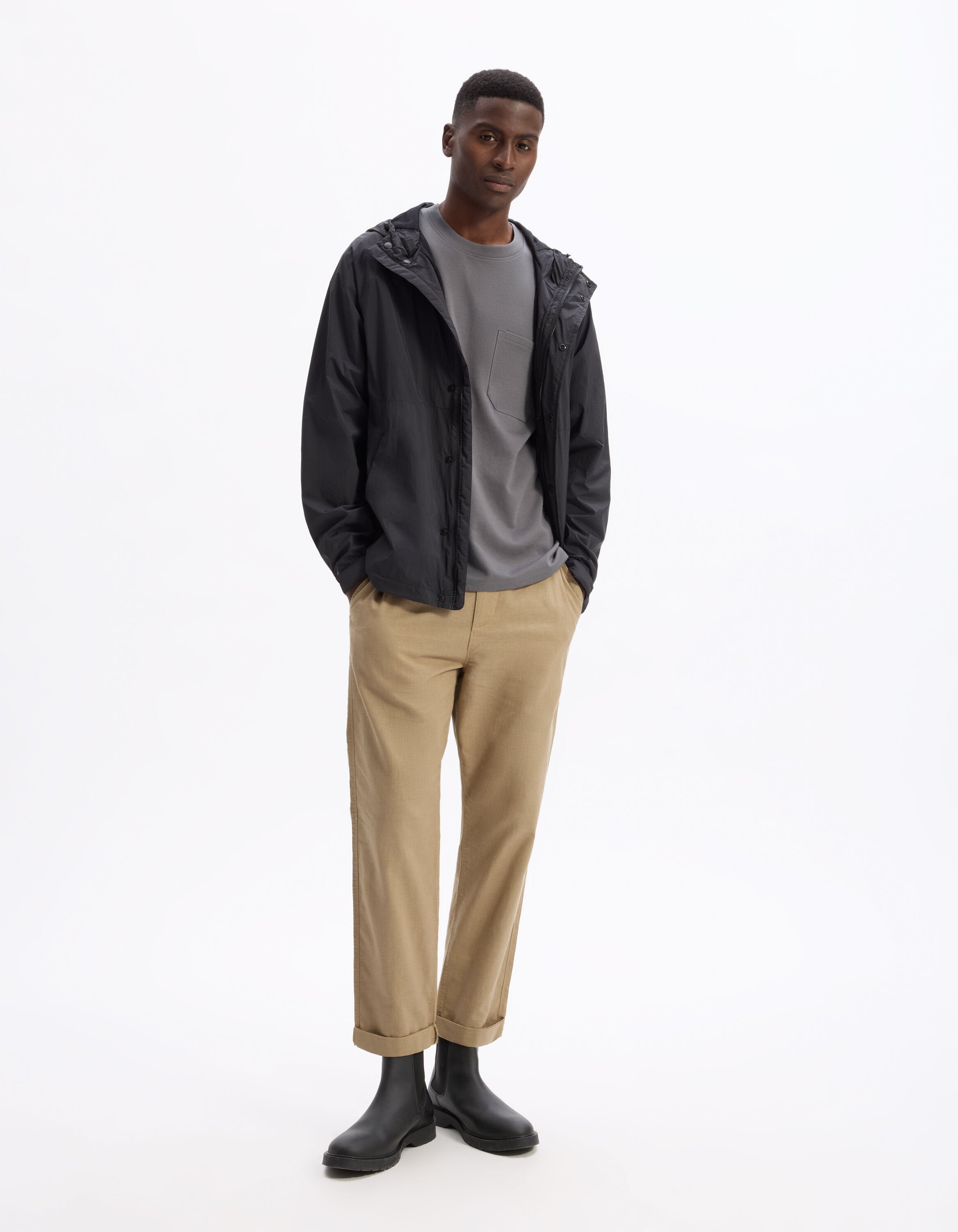 Celio_Taupe Straight Linen and Cotton Trousers_DOLINCO_TAUPE_01