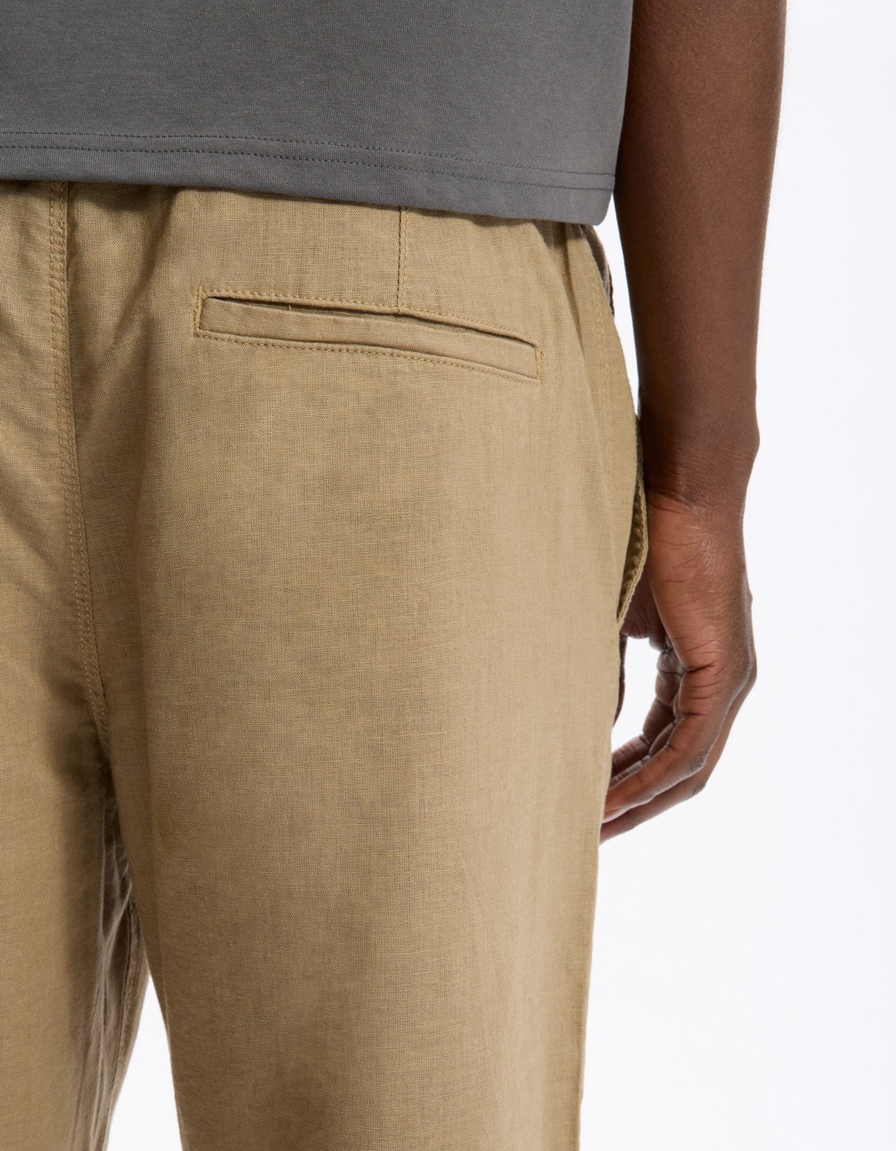 Celio_Taupe Straight Linen and Cotton Trousers_DOLINCO_TAUPE_05