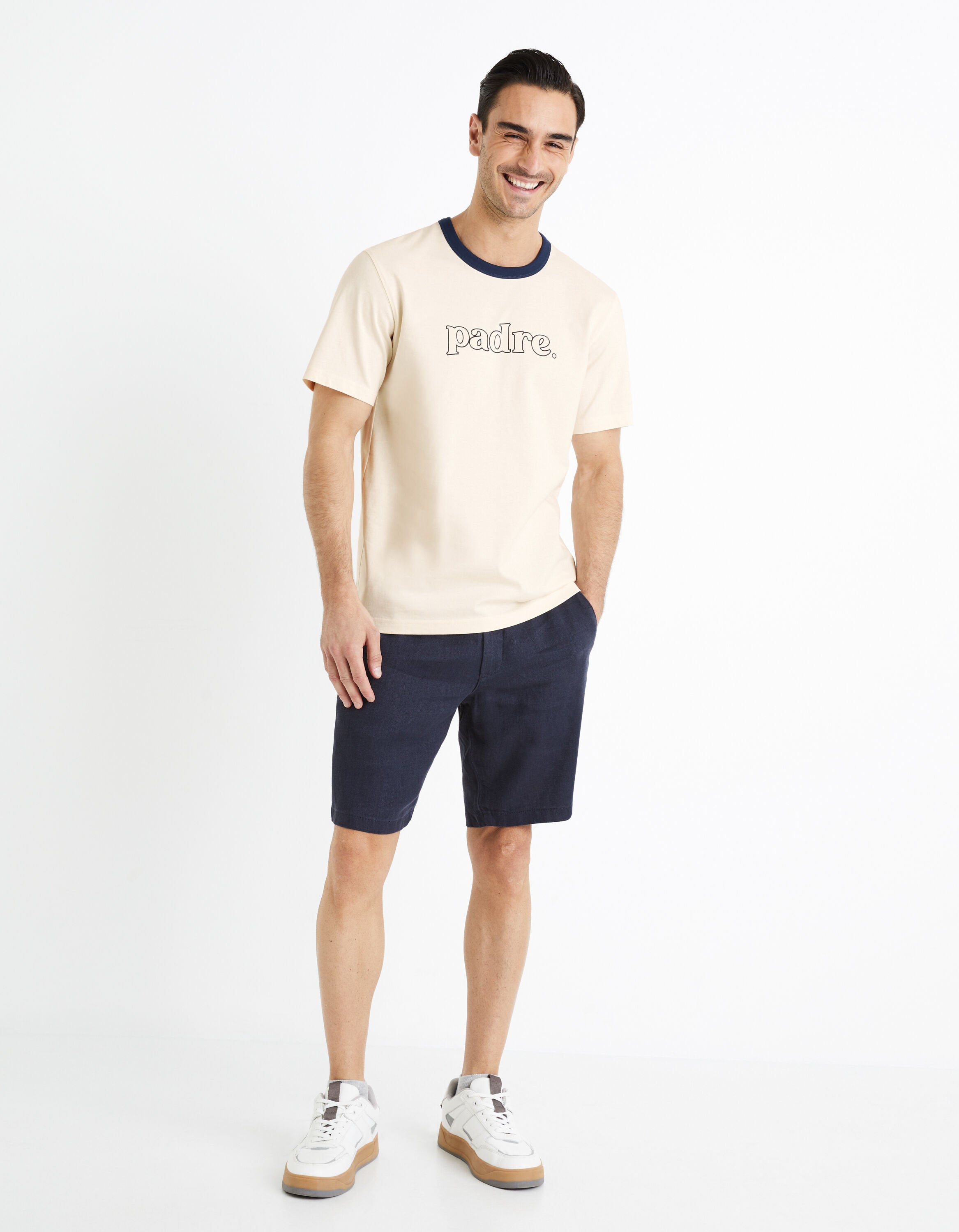 Celio_Navy Bermuda 100% Linen_DOLINUSBM_NAVY_01