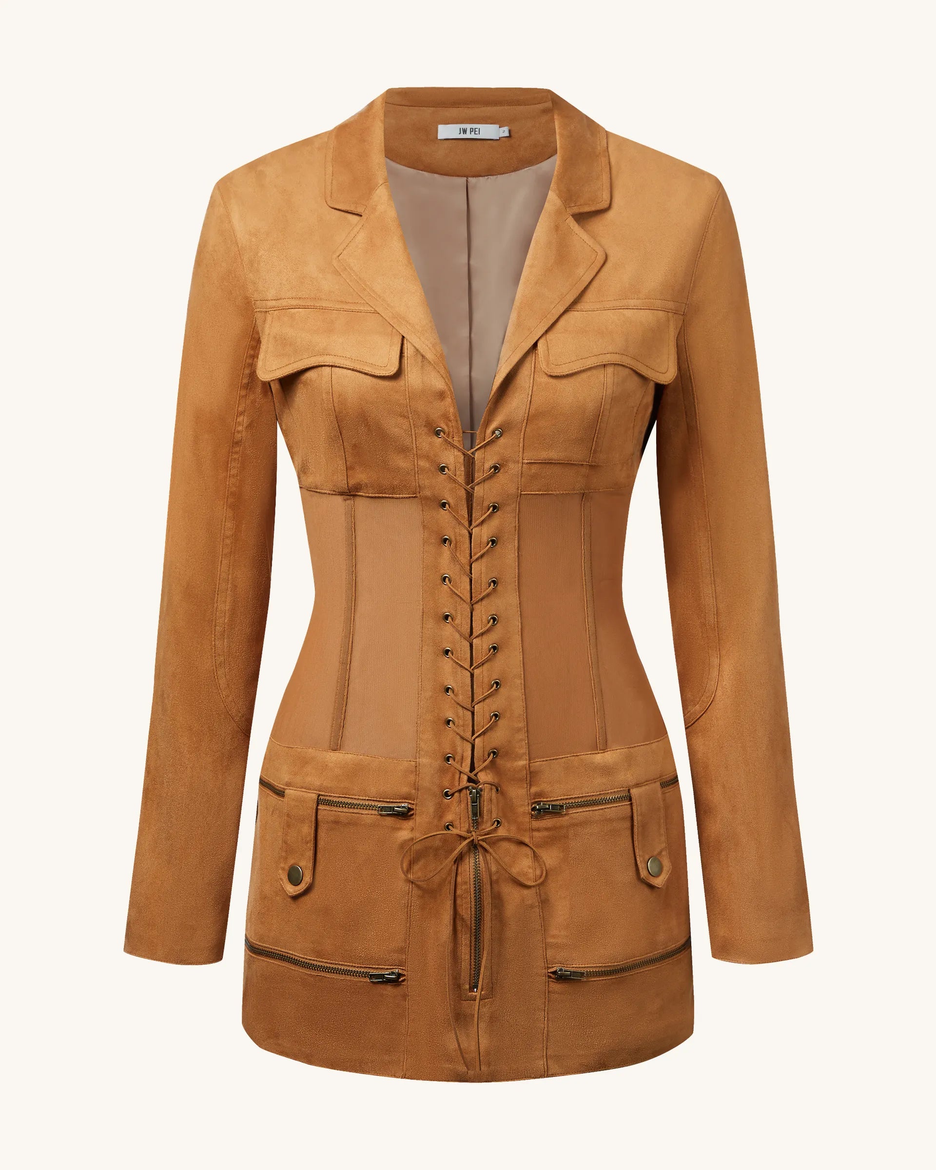JW PEI_Camel_Faux Suede Corset Jacket Mini Dress_DS004-3_Camel_03