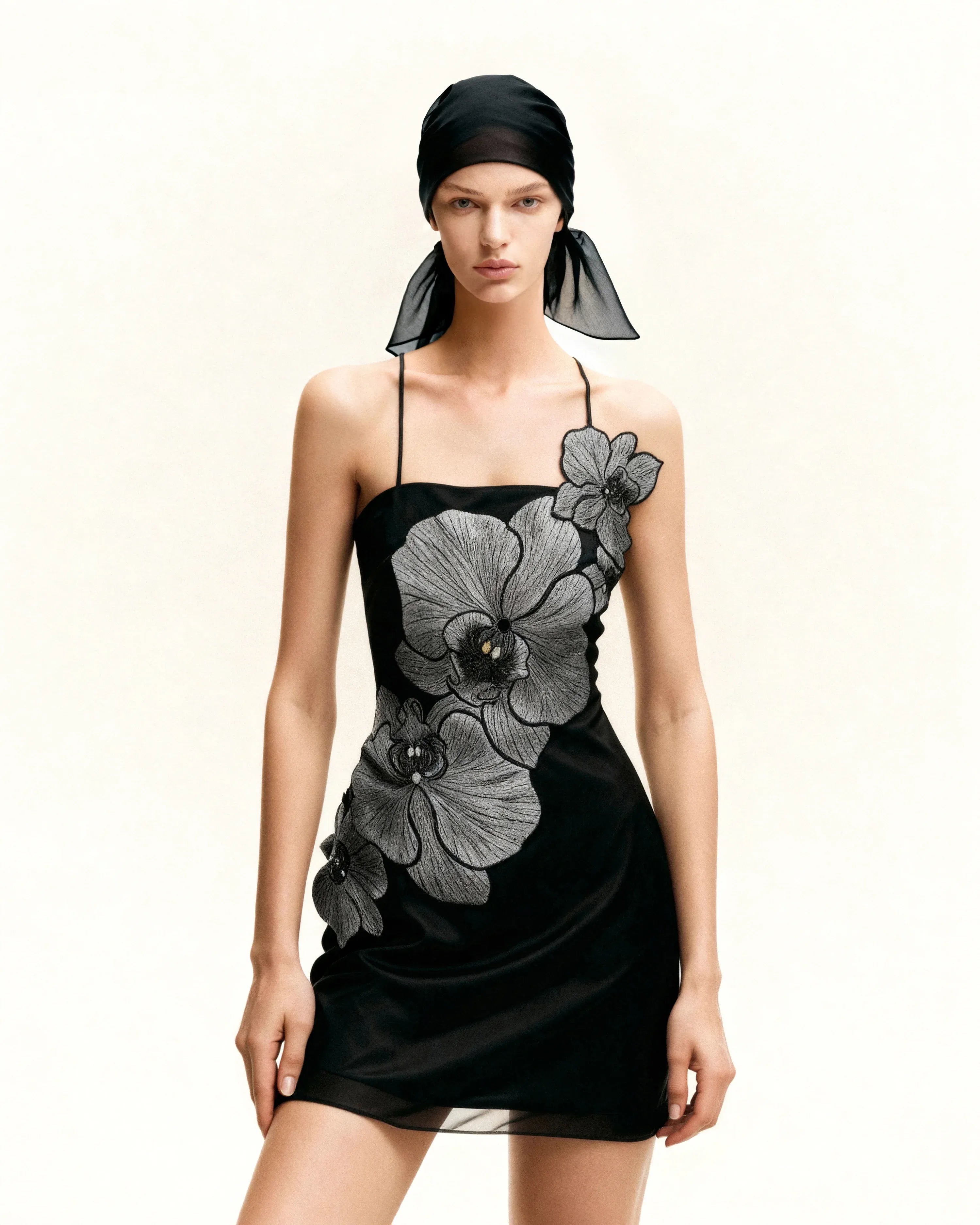 JW PEI Black/Silver Women Orchid AppliquŽ Mini Dress SKU: DS1088-1_Black/Silver Image 01