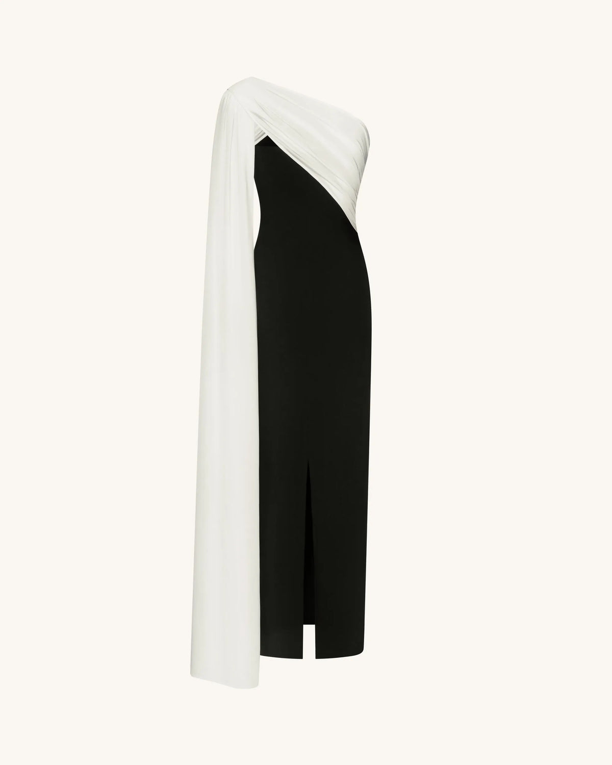 JW Pei Black White Women One Shoulder Draped Maxi Dress SKU: DS1554X001-1_Black White Image 04