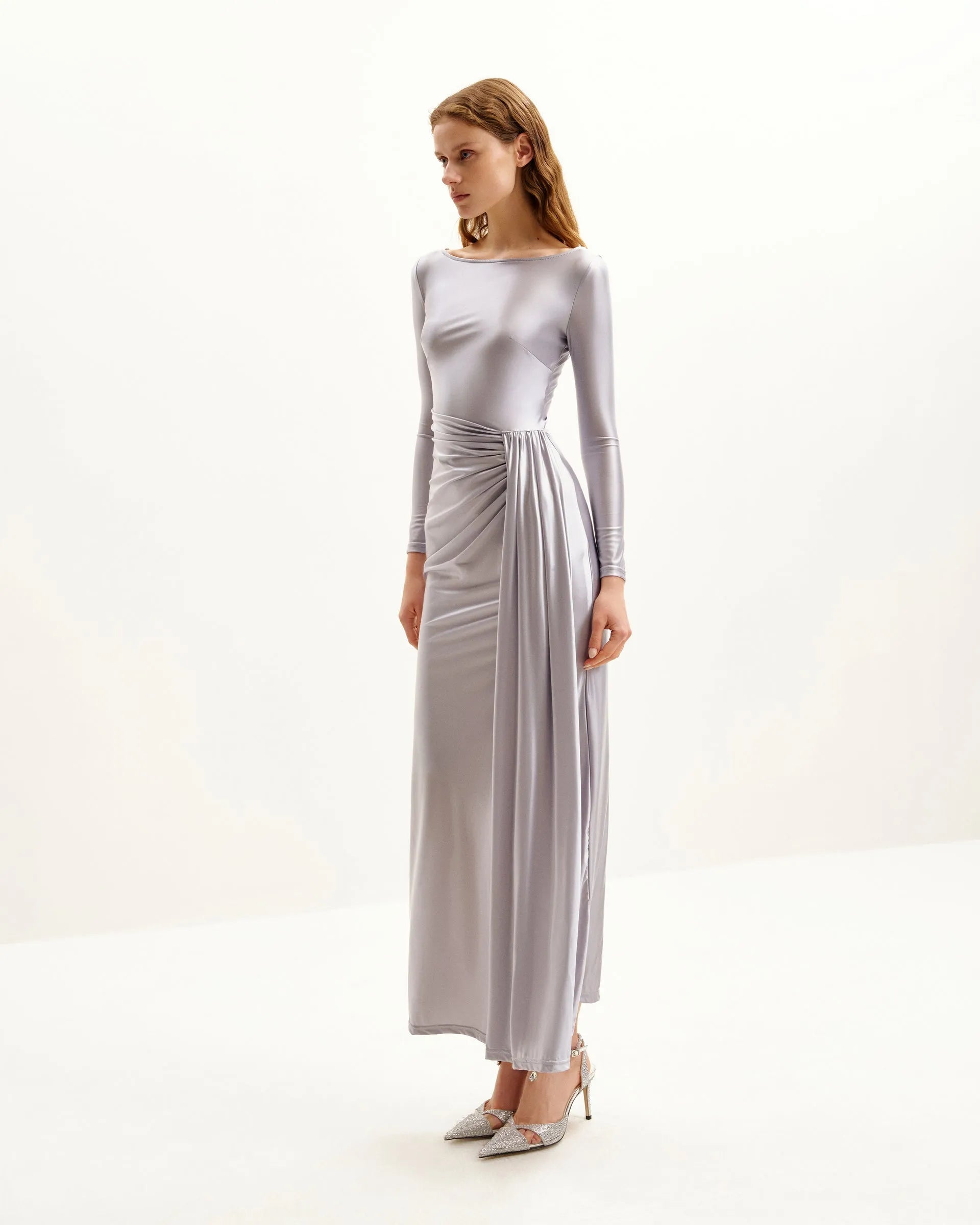JW PEI_Silver_Amara Metallic Ruched Dress_DS289-9_Silver_02