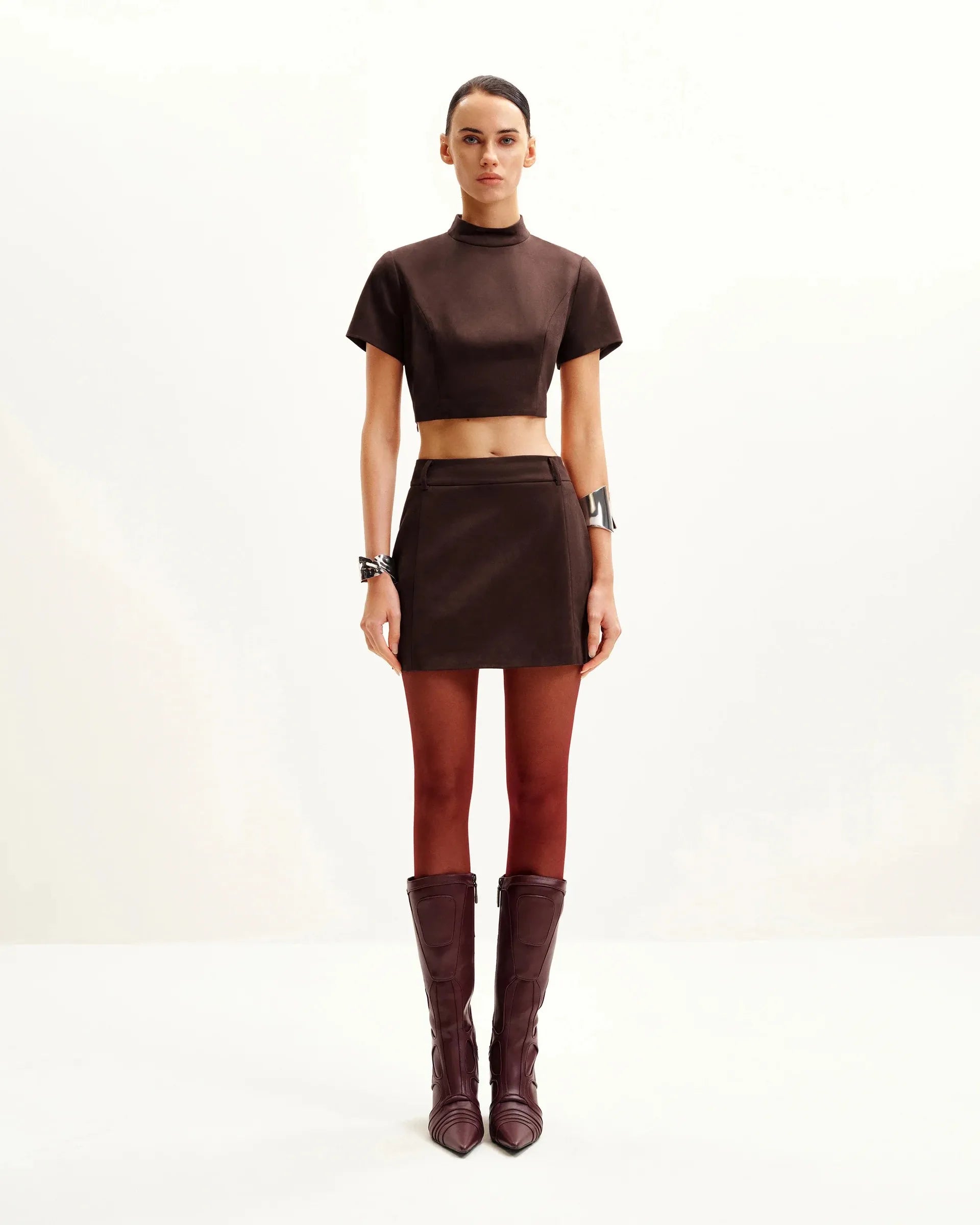 JW PEI_Chocolate Brown_Grace Crop Top And Mini Skirt Set_DZ032-3_Chocolate Brown_01