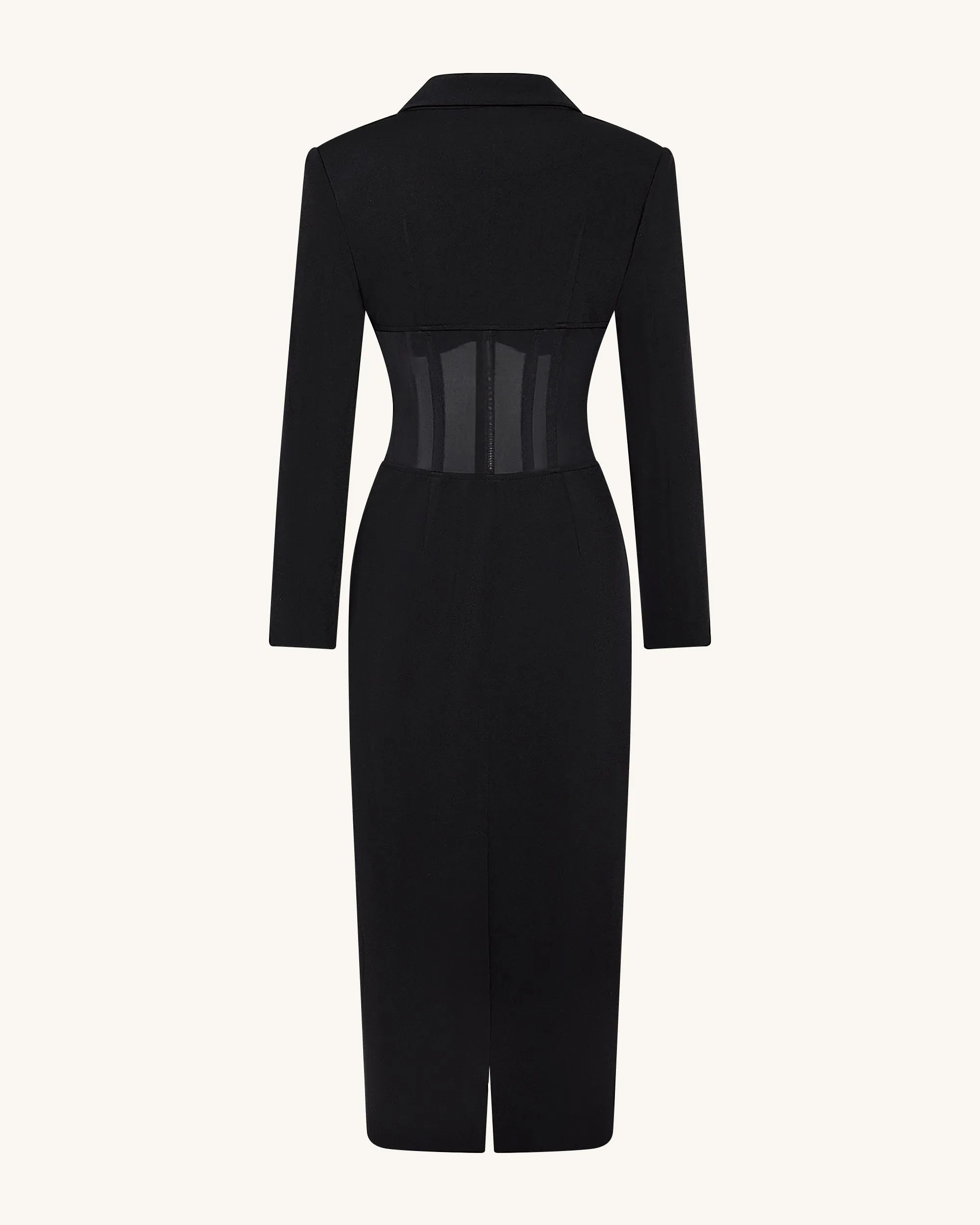 JW PEI_Black_Sheer Boned Corset Waist Blazer Maxi Dress_DZ083-1_Black_04