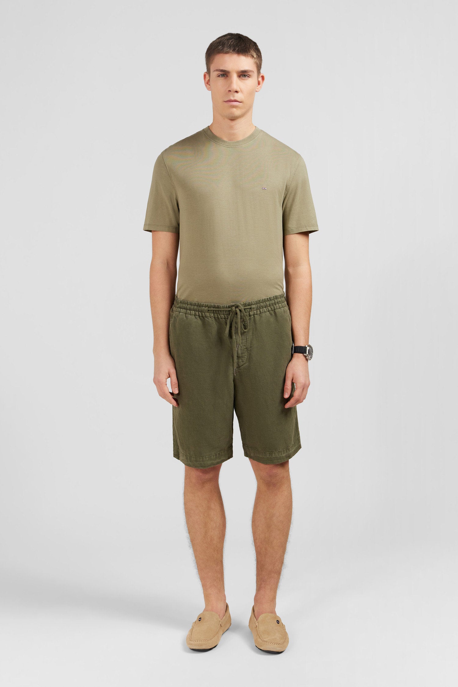 Khaki Bermuda Shorts With Elasticated Waist_E24BASBE0003_BEF3_01