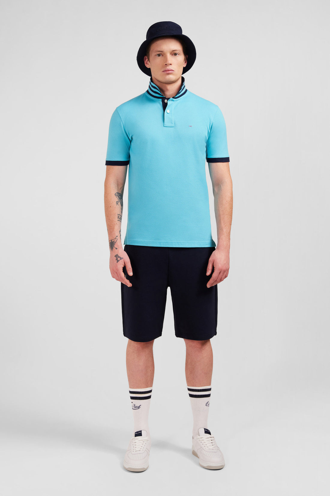 Turquoise Blue Short-Sleeved Polo Shirt_E24MAIPC0014_VEM31_01