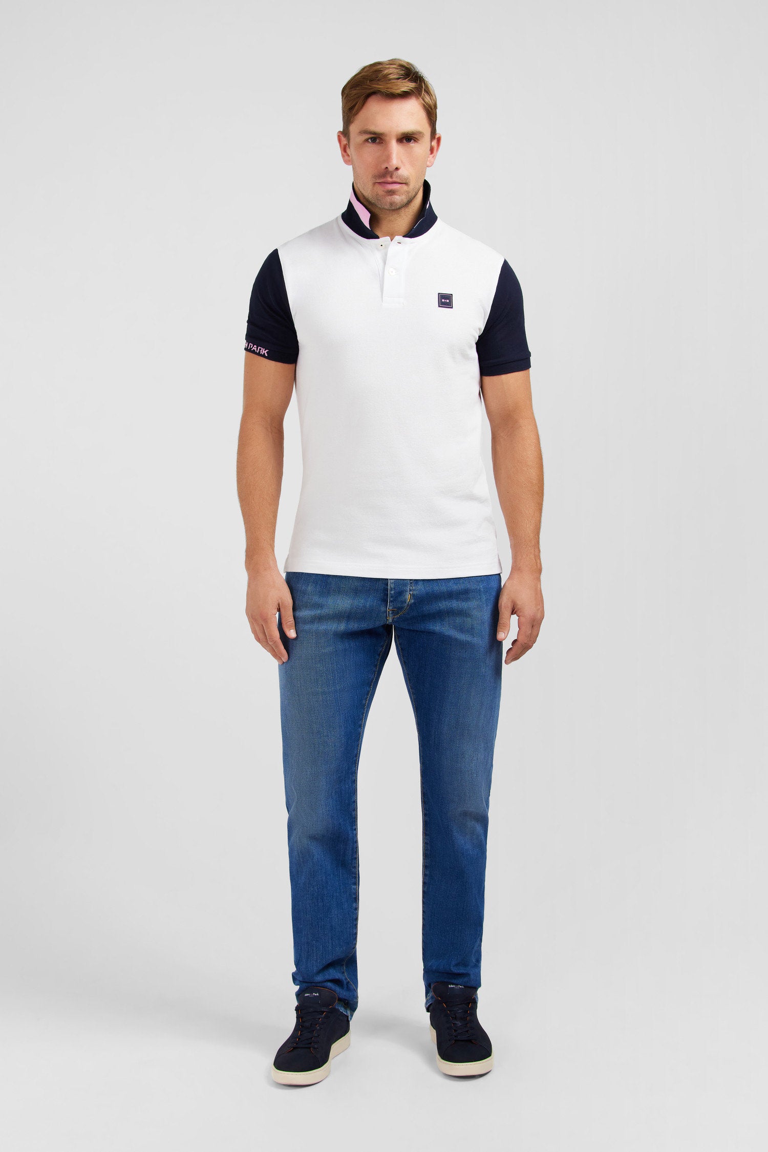 Short Sleeved Blue Colour Block Polo Shirt_E24Maipc0024_Bc_01