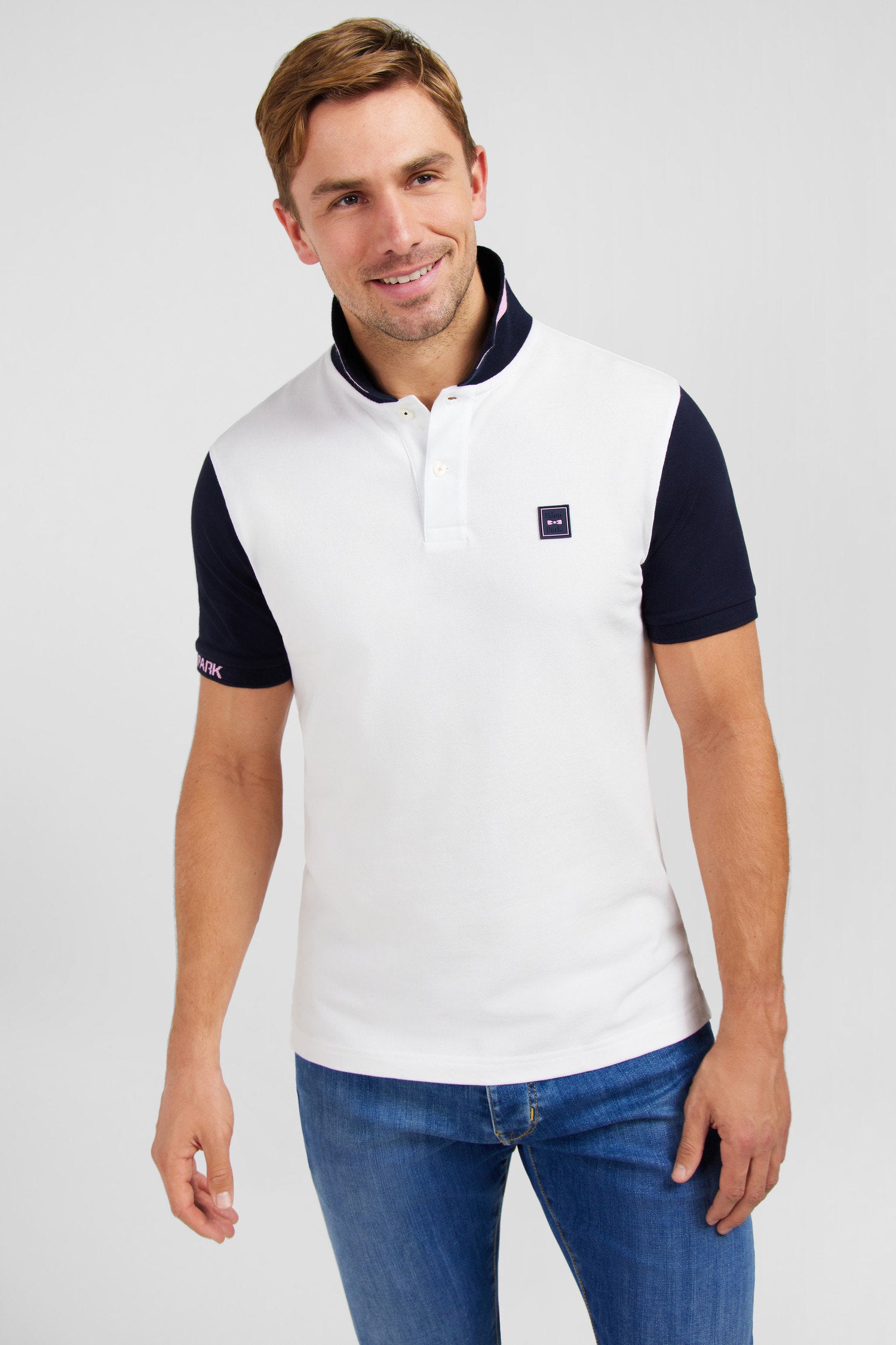 Short Sleeved Blue Colour Block Polo Shirt_E24Maipc0024_Bc_02