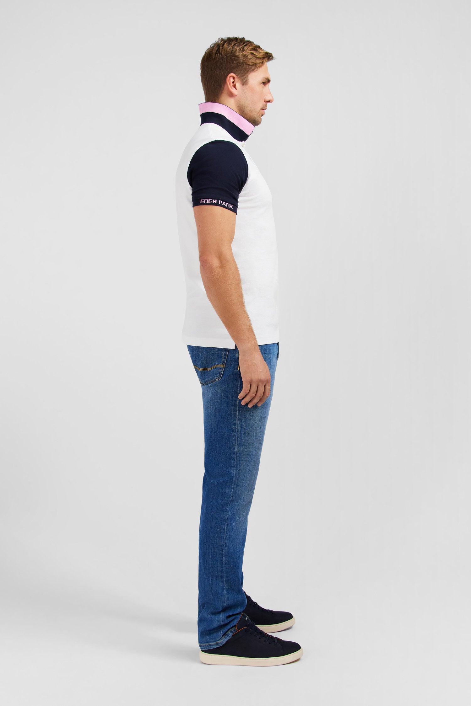 Short Sleeved Blue Colour Block Polo Shirt_E24Maipc0024_Bc_04