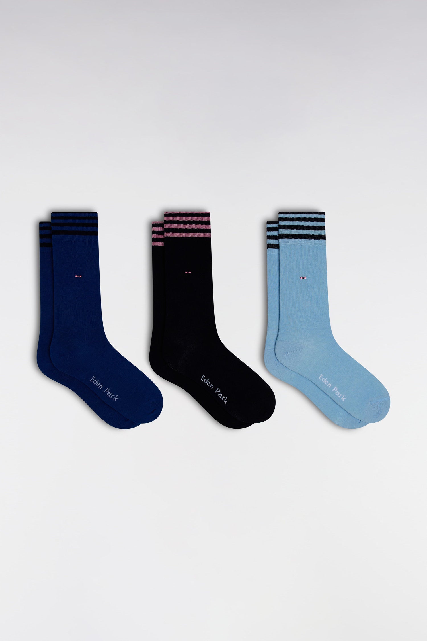 Eden Park_Pack of 3 Pairs of Blue Stretch Cotton Blend Socks_E25ACTPK0001_BLM33_01