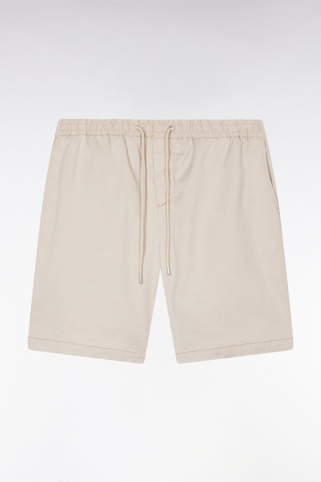 Eden Park_Elasticated Waistband Beige Bermuda Shorts in Lyocell and Stretch Cotton_E25BASBE0005_BEM7_02