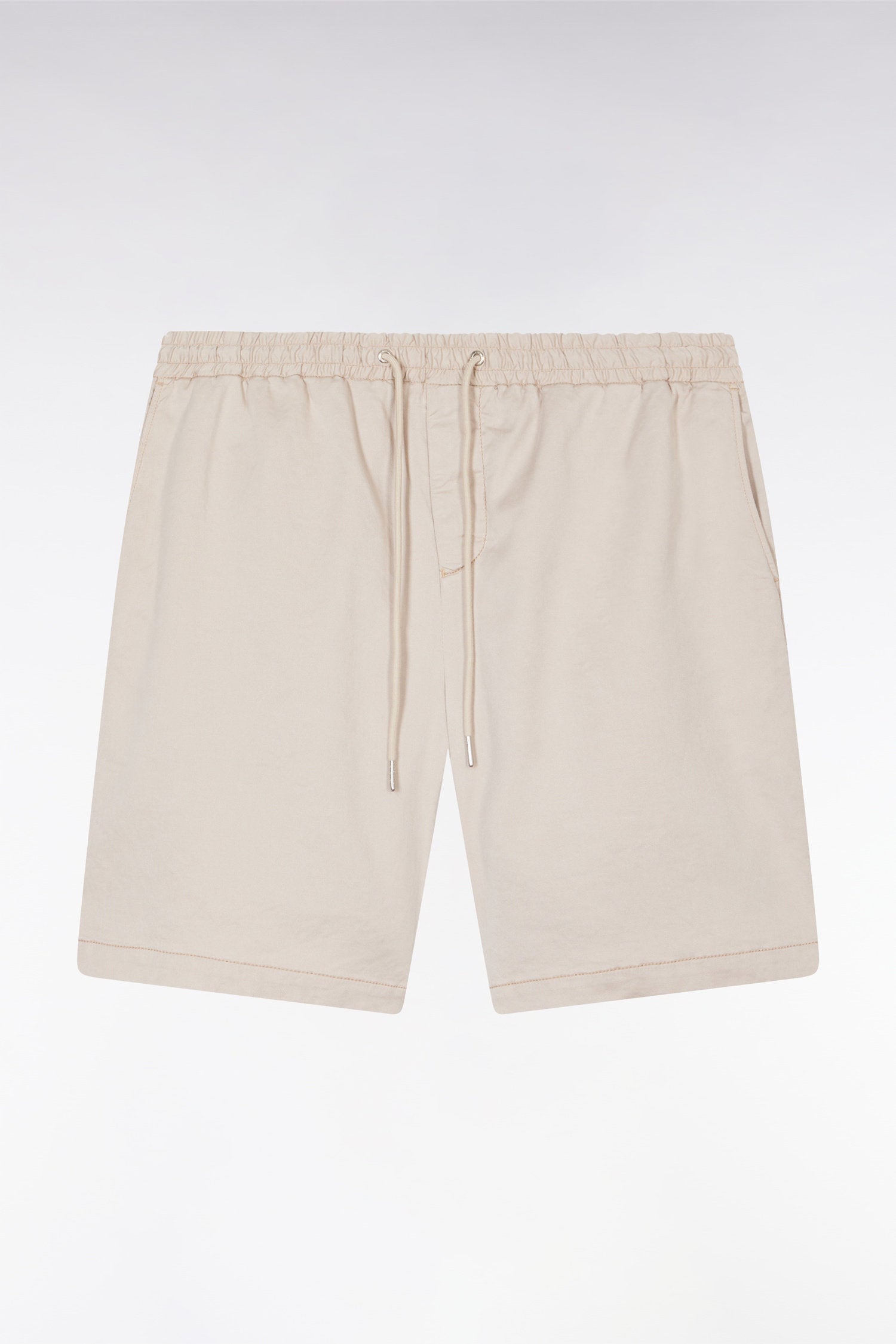 Eden Park_Elasticated Waistband Beige Bermuda Shorts in Lyocell and Stretch Cotton_E25BASBE0005_BEM7_02