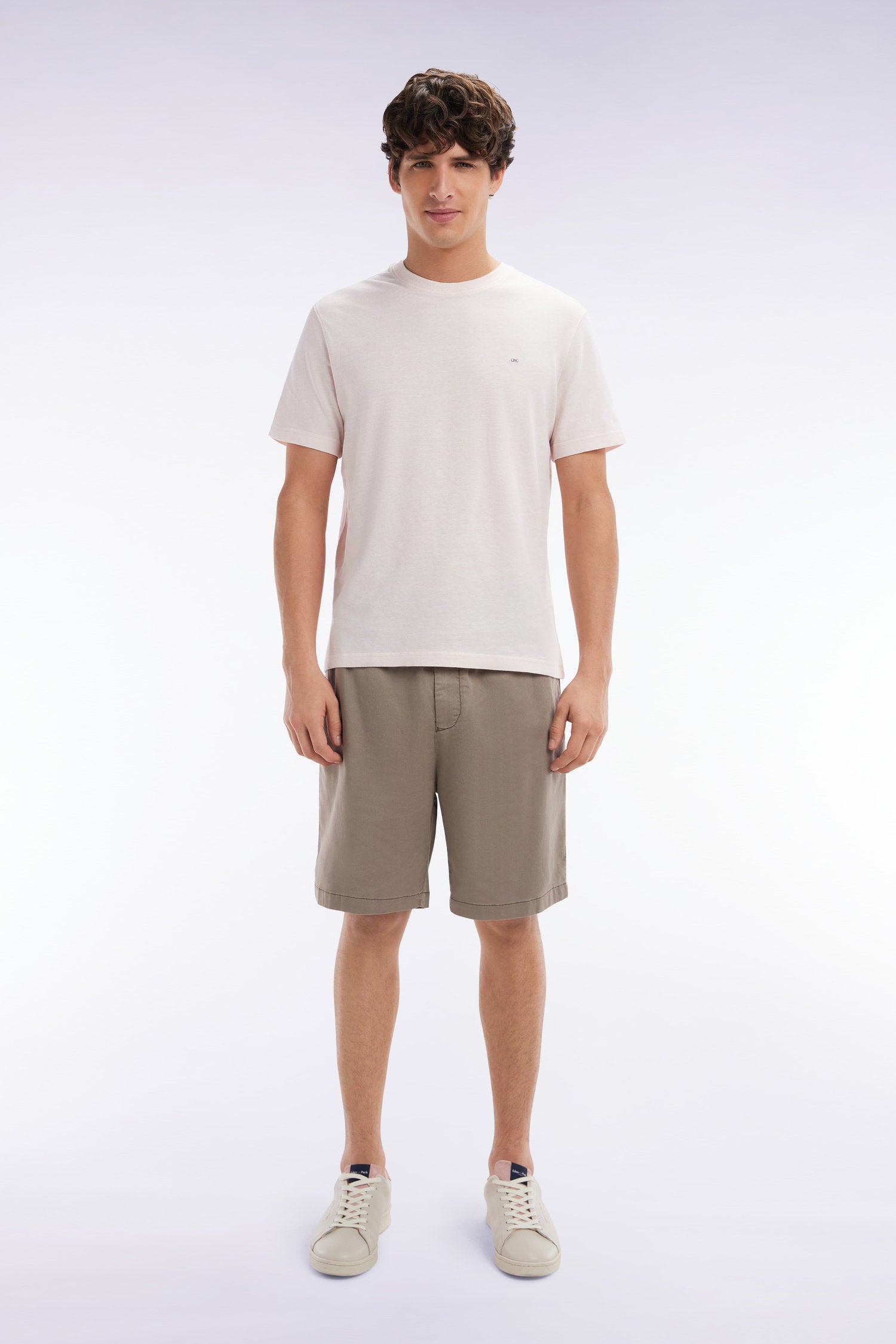 Eden Park_Elasticated Waistband Sand Bermuda Shorts in Lyocell and Stretch Cotton_E25BASBE0005_BEM_01